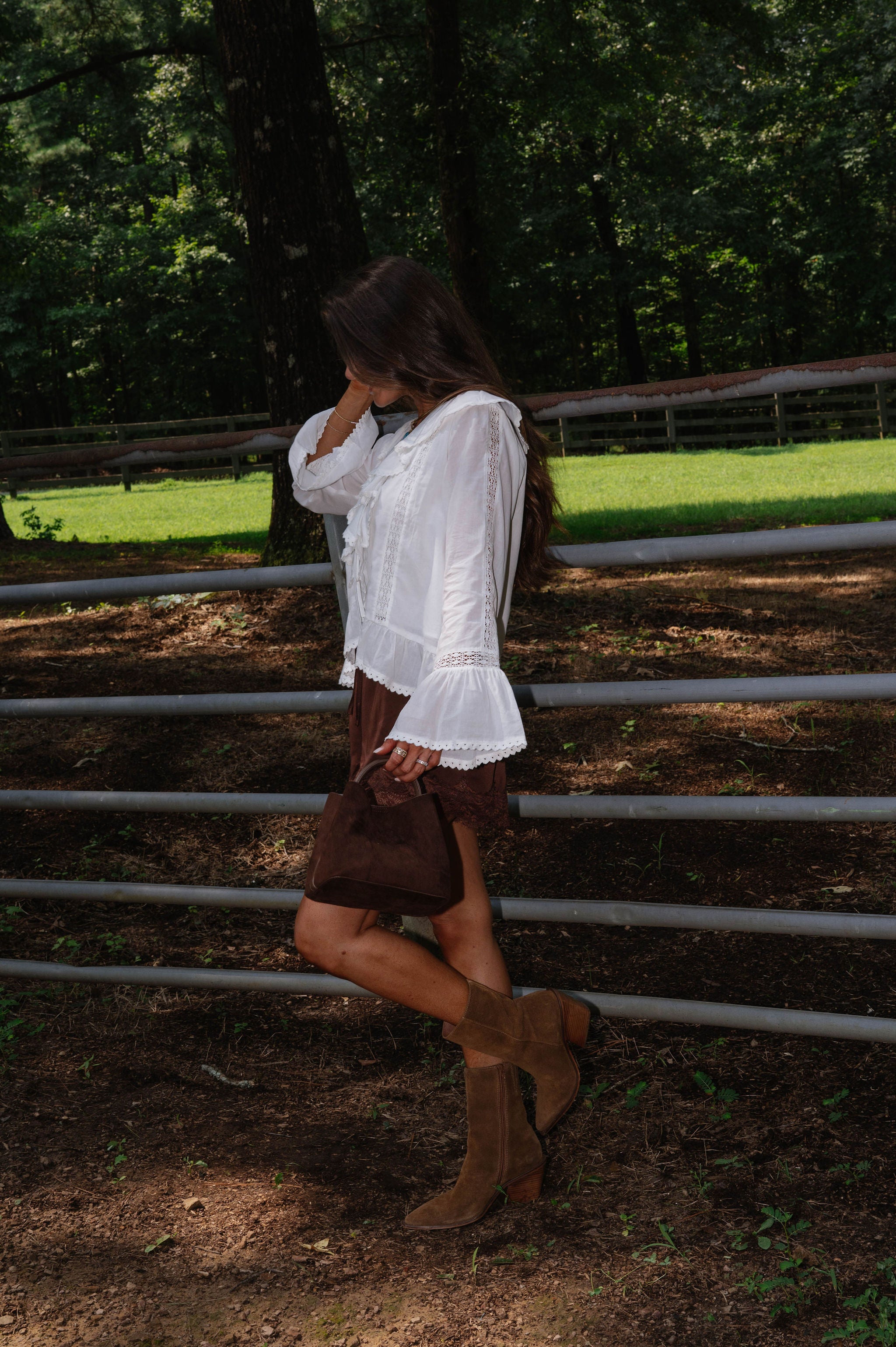 Celia Ruffle Laced Detail Blouse-Off White
