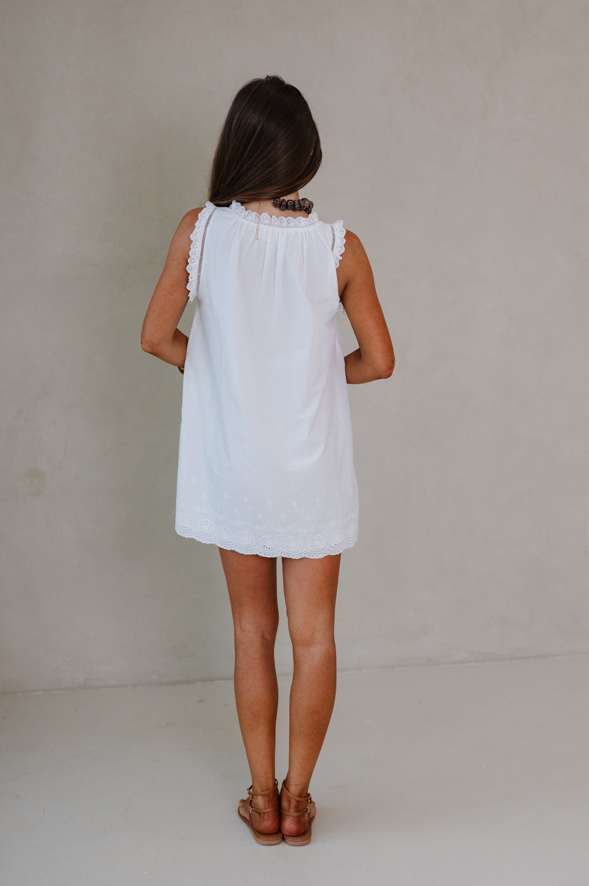 Daisy Scalloped Lace Mini Dress-Off White
