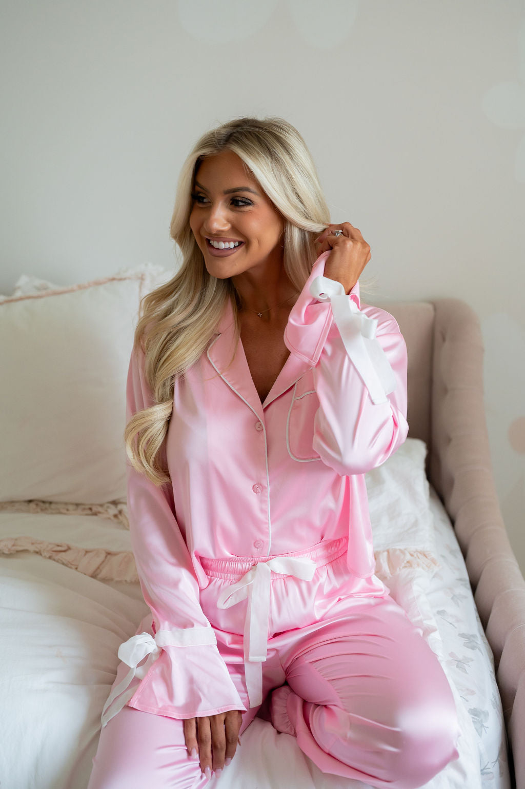 PREORDER// Lucie Tie Accent Pajama Set-Pink// PREORDER 5/30