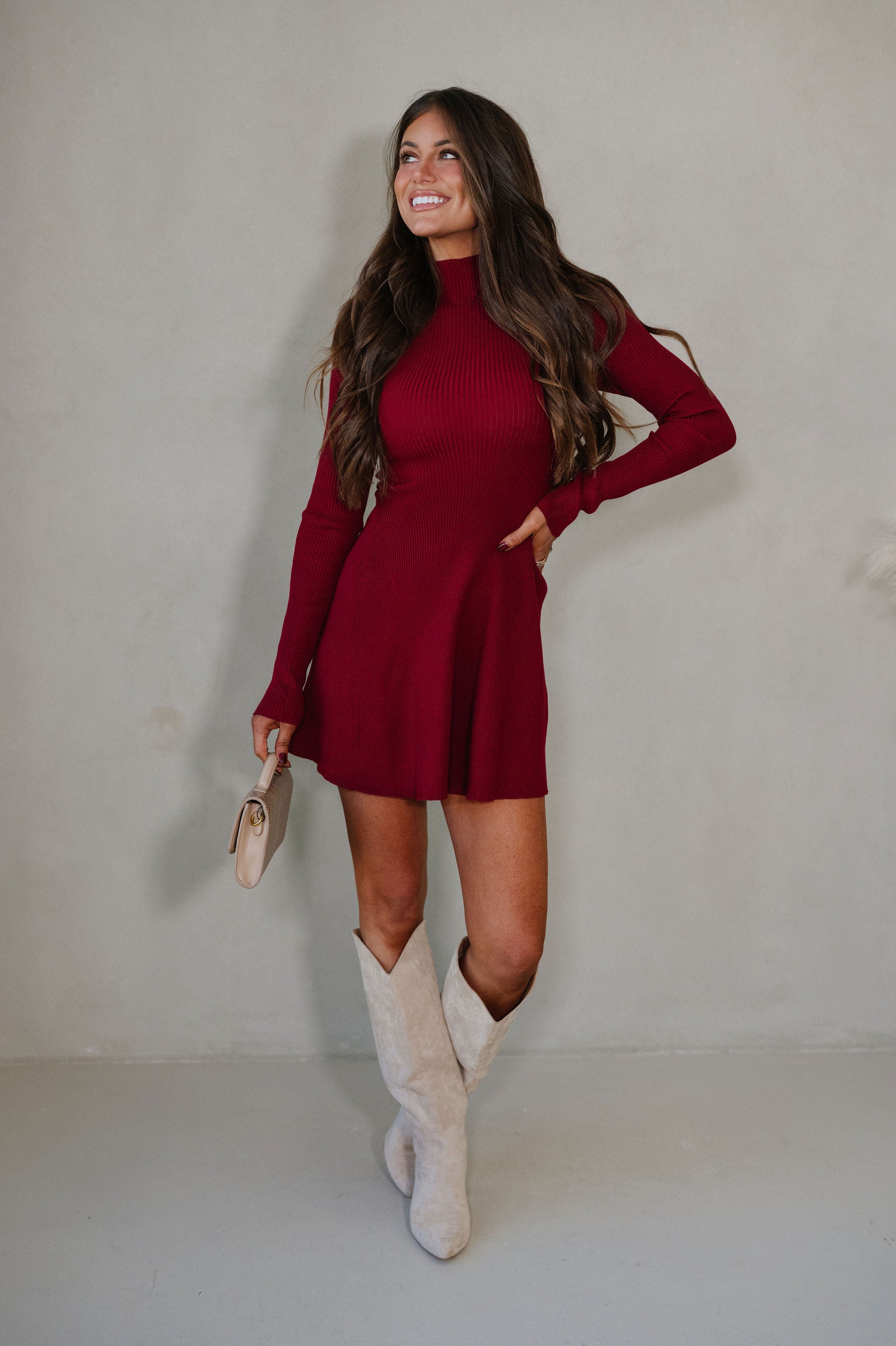 Jayde Sweater Knit Dress-Burgundy