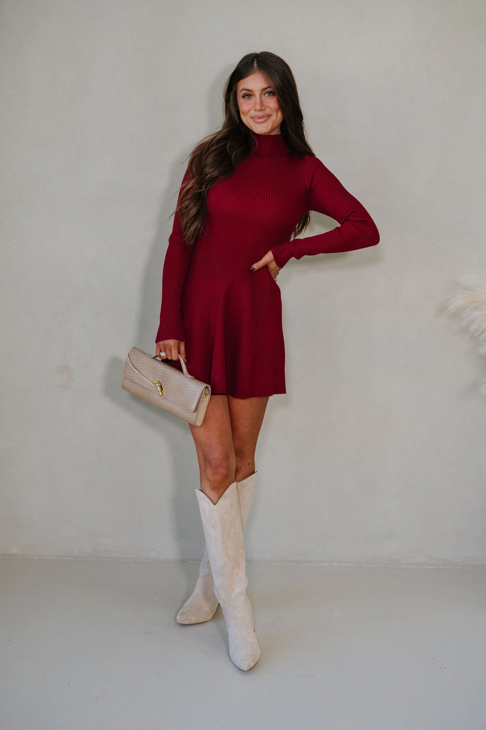 Jayde Sweater Knit Dress-Burgundy