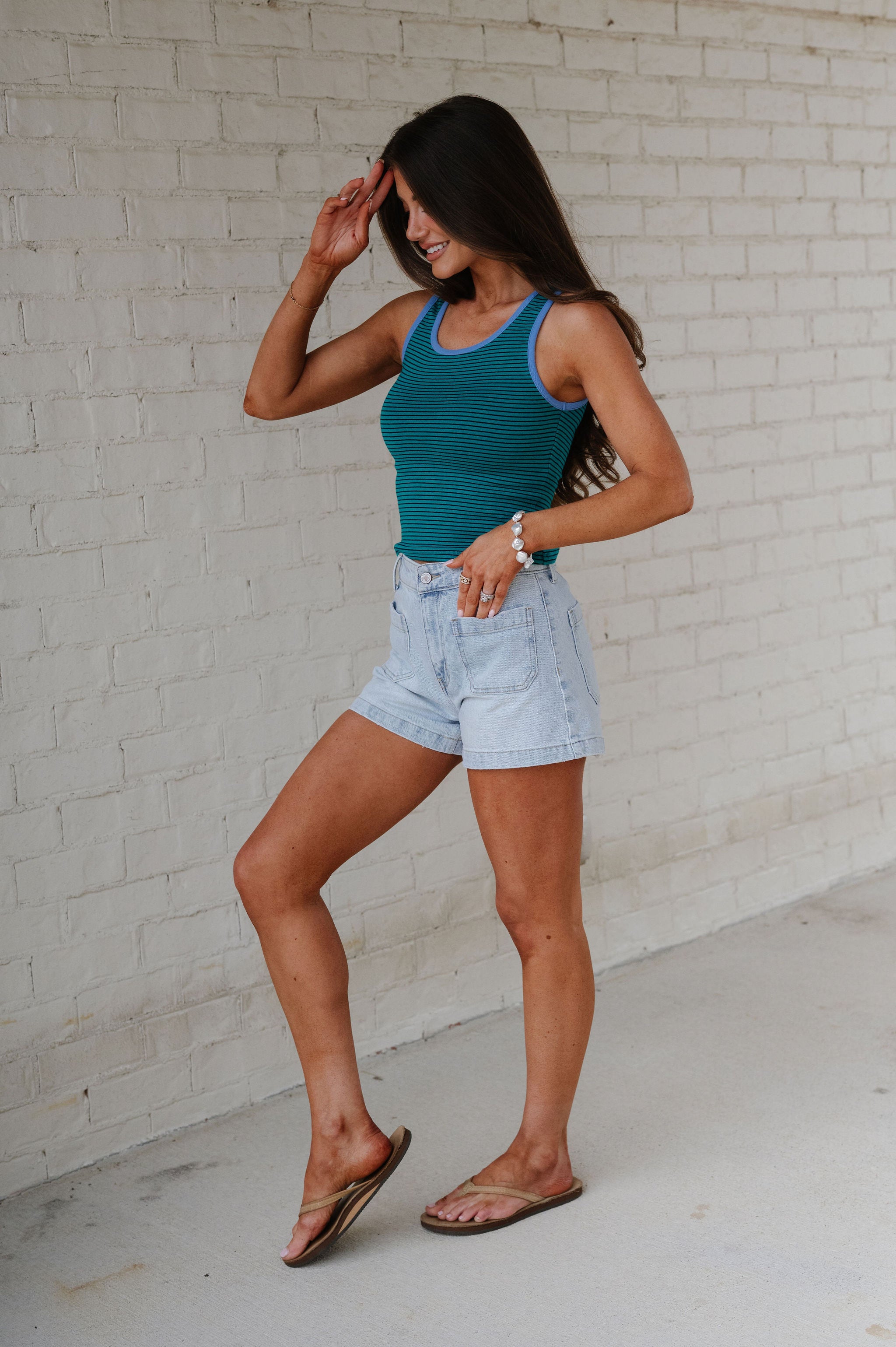 Nicole Striped Tank Top-Green/Black
