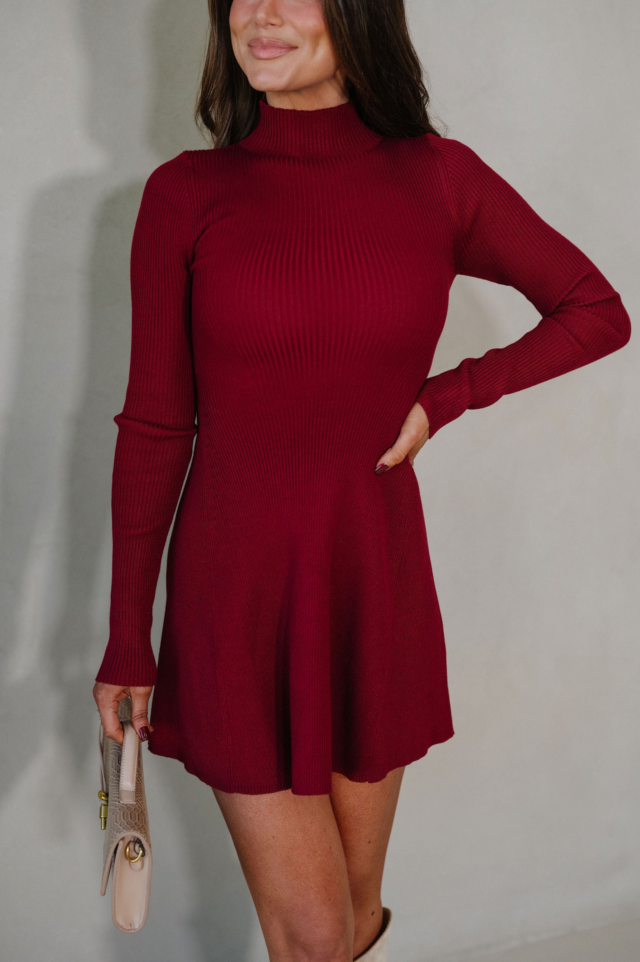 Jayde Sweater Knit Dress-Burgundy