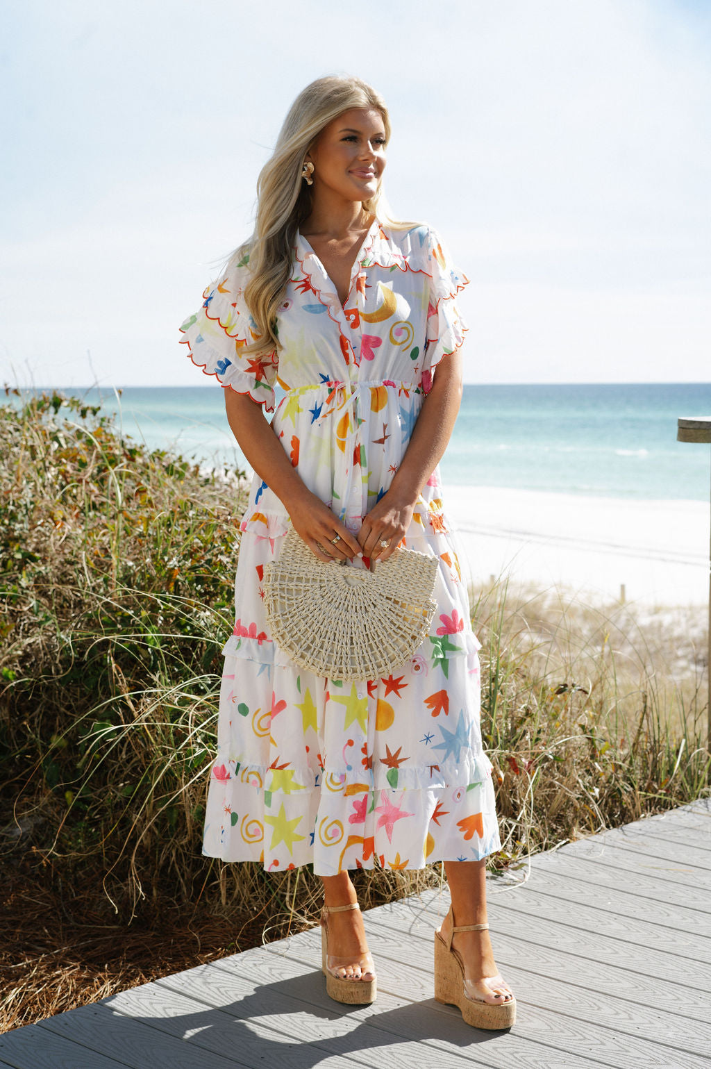 Charm Ruffle Maxi Dress-White Multi