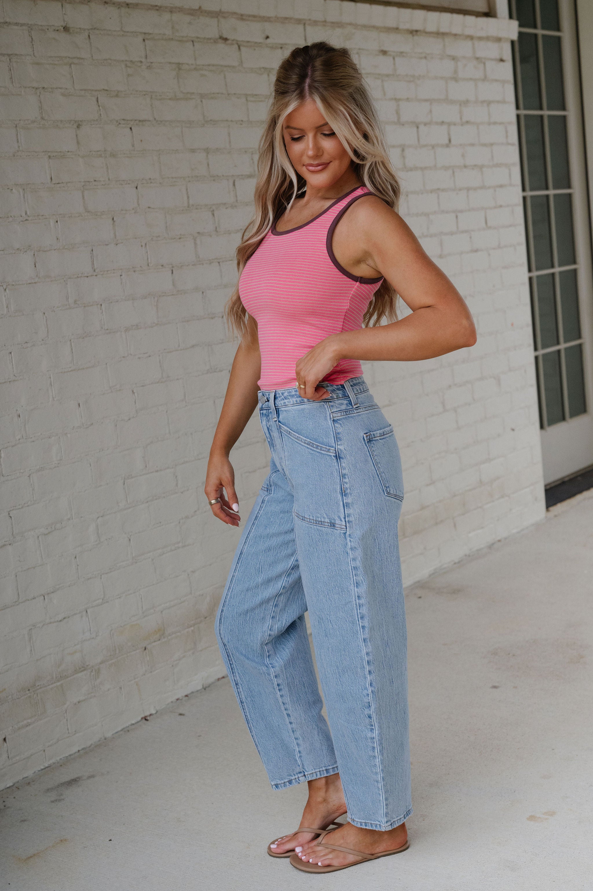 Nicole Striped Tank Top-Pink-Taupe