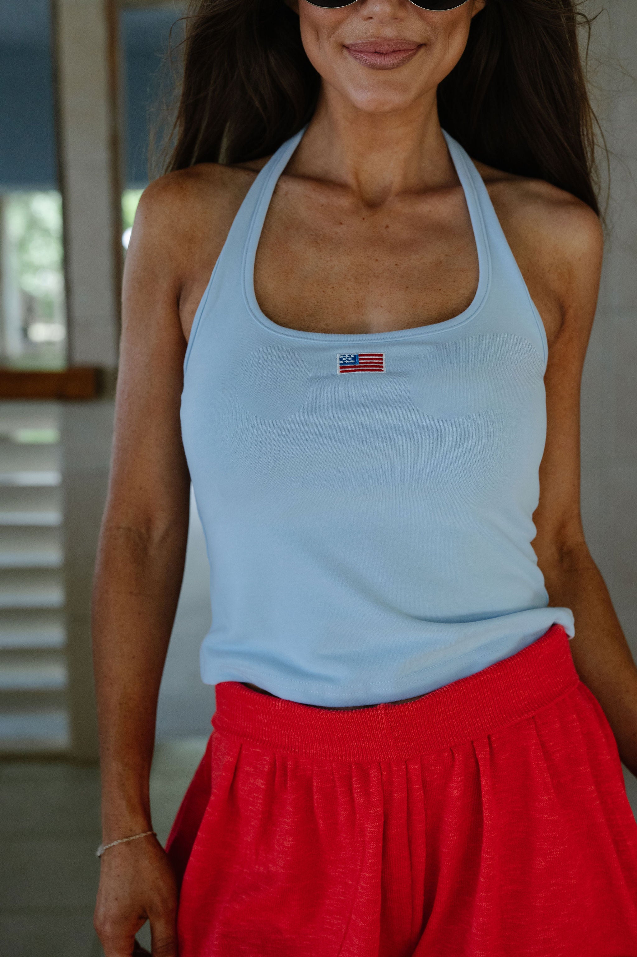 American Flag Halter Top-Baby Blue