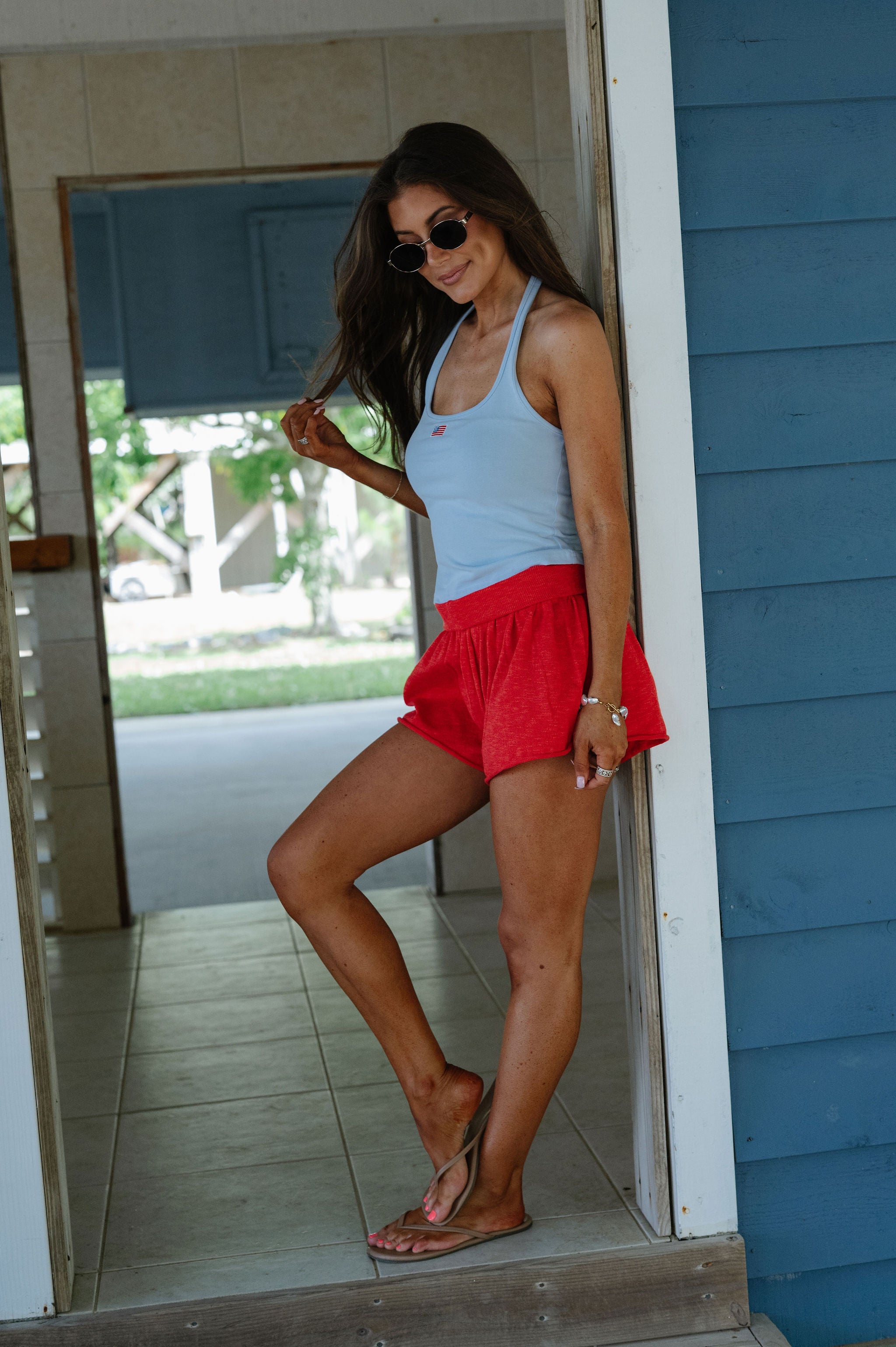 American Flag Halter Top-Baby Blue