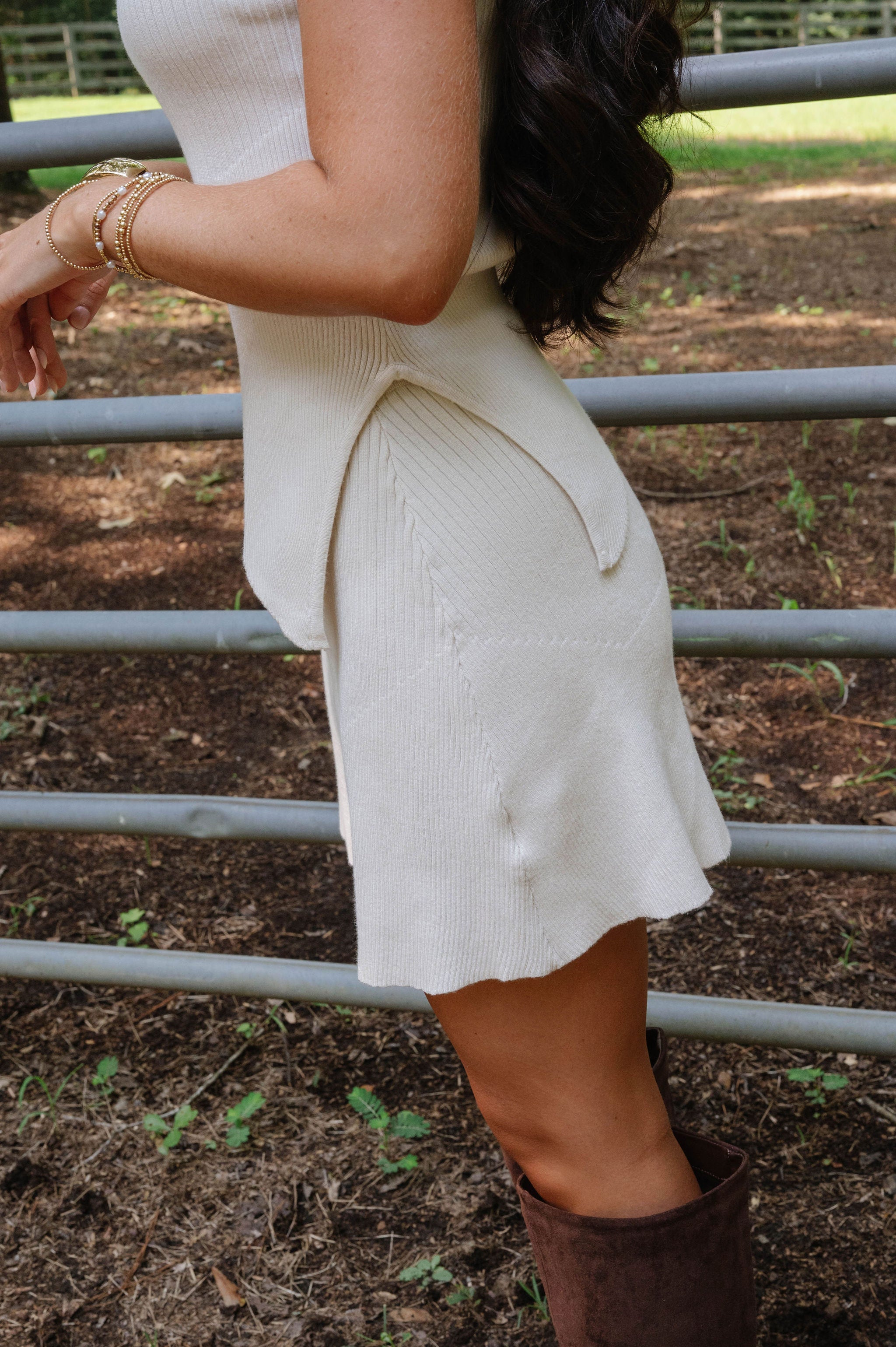 Olivia Ribbed Knit Skirt Set-Cream