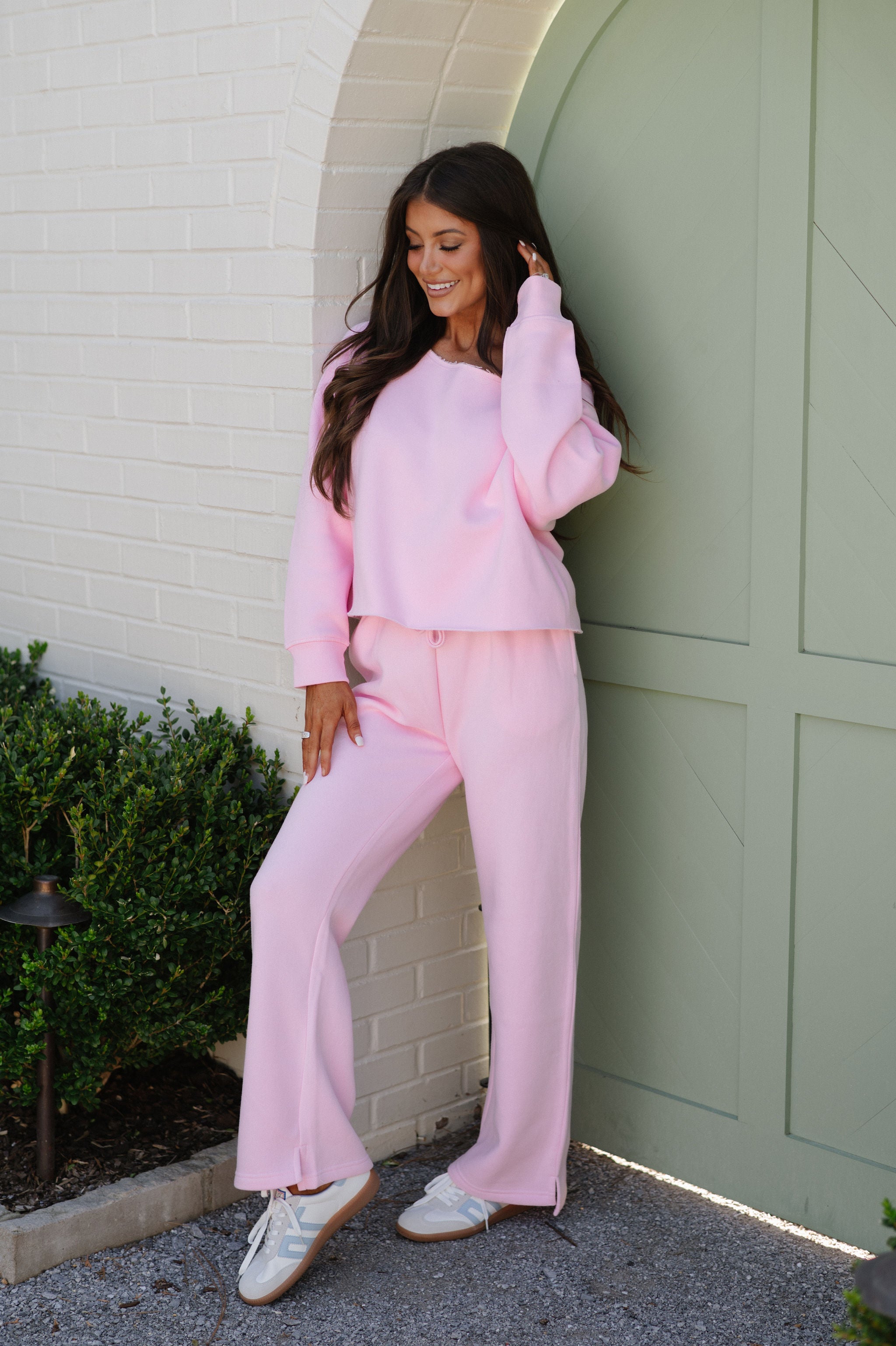 Fleece Off The Shoulder Top-Pink