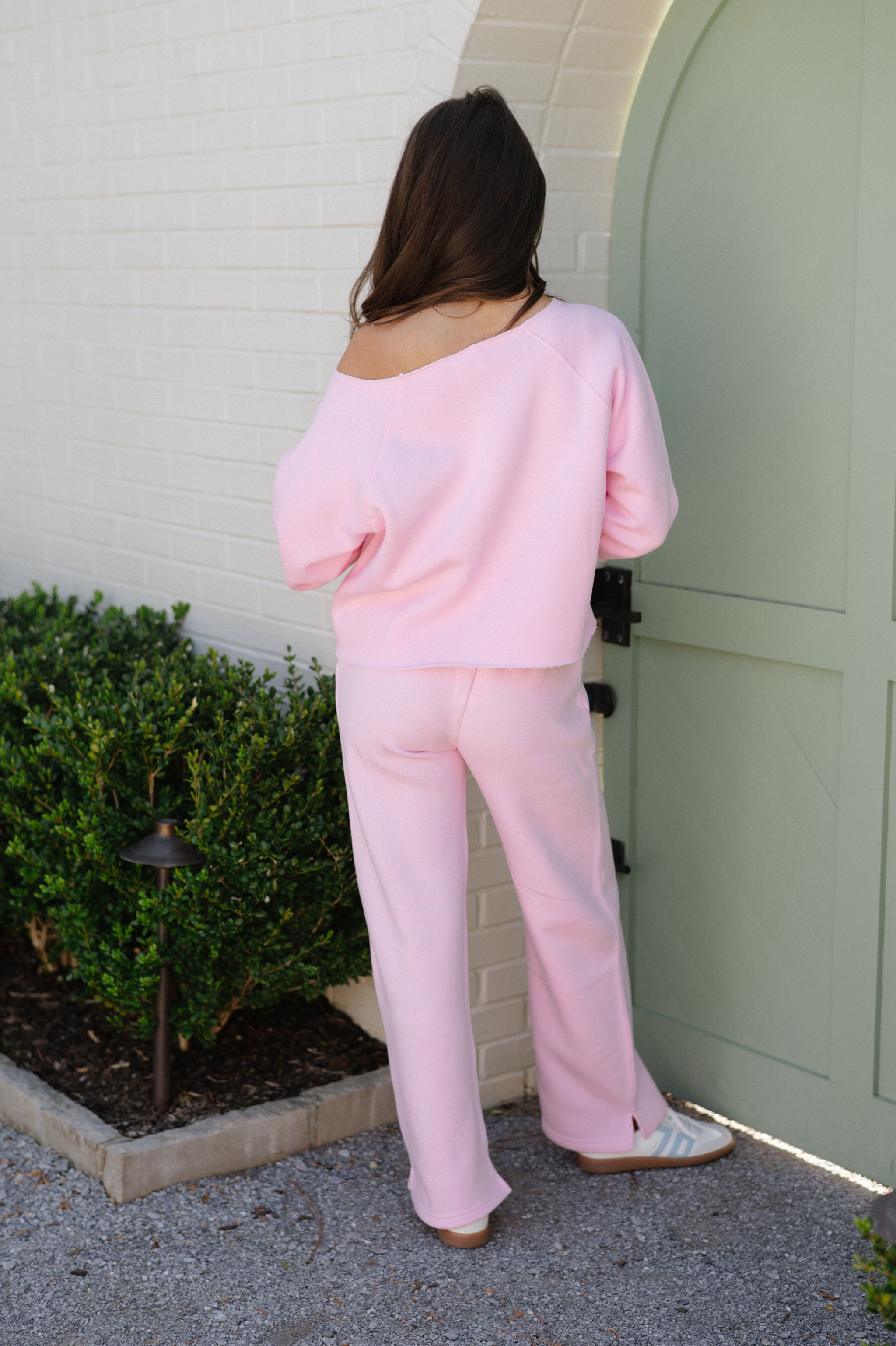 Fleece Off The Shoulder Top-Pink