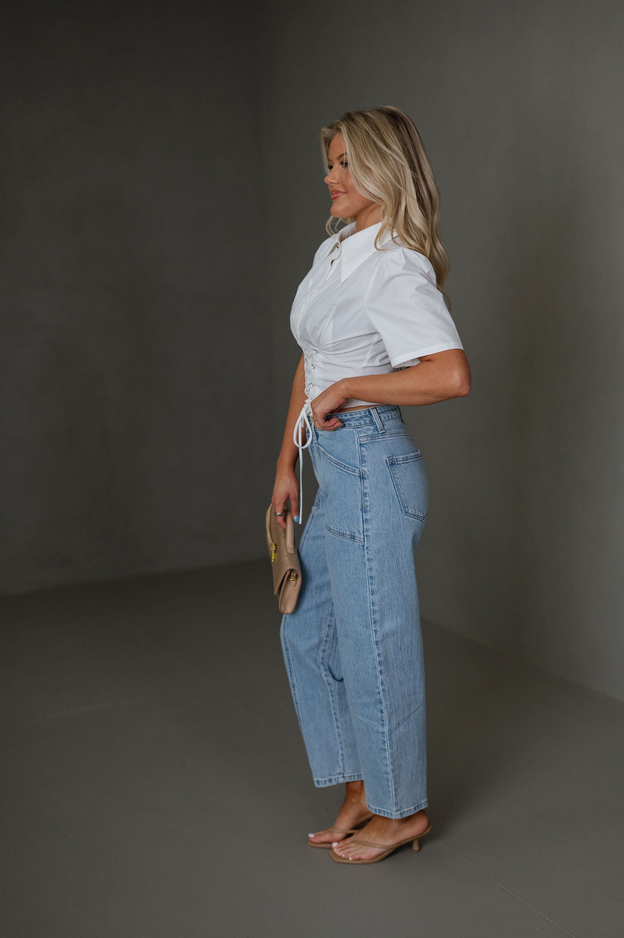 Woven Puff Sleeve Top-White