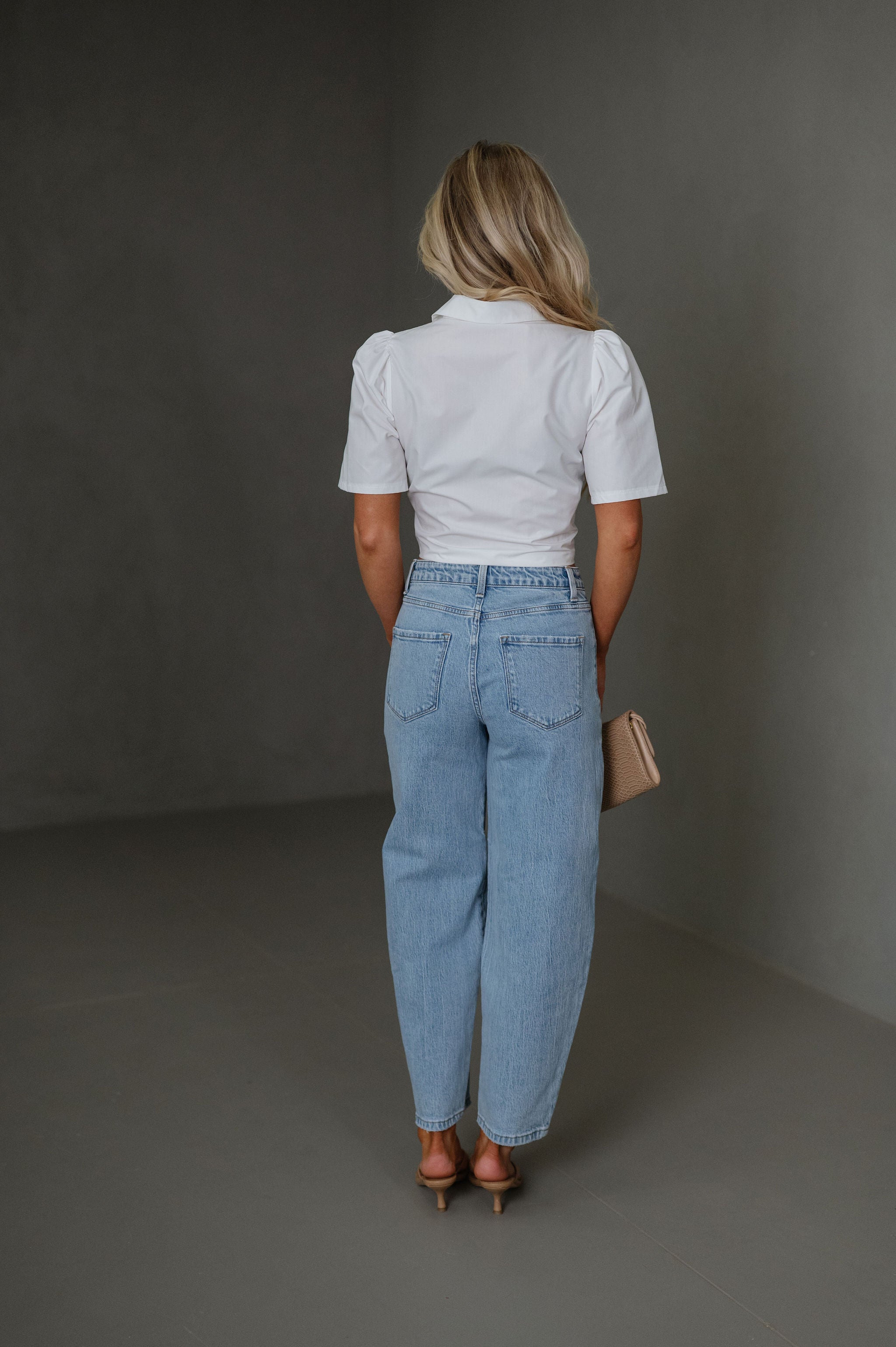 Woven Puff Sleeve Top-White