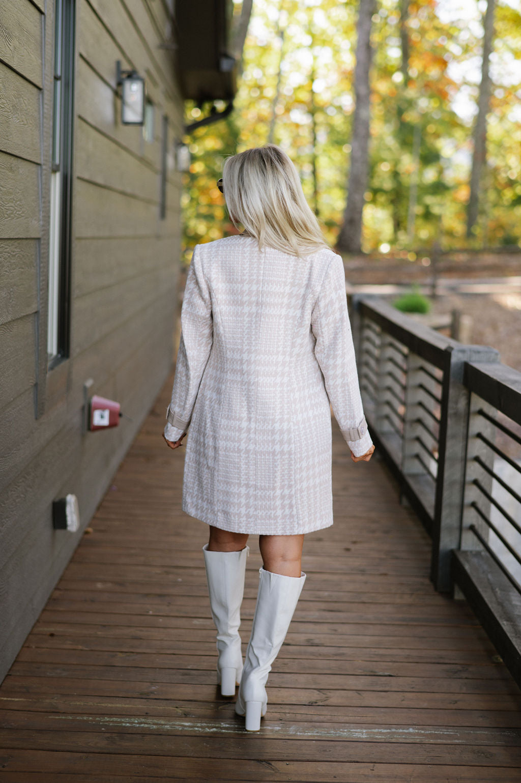 Houndstooth Wool Coat-Cream