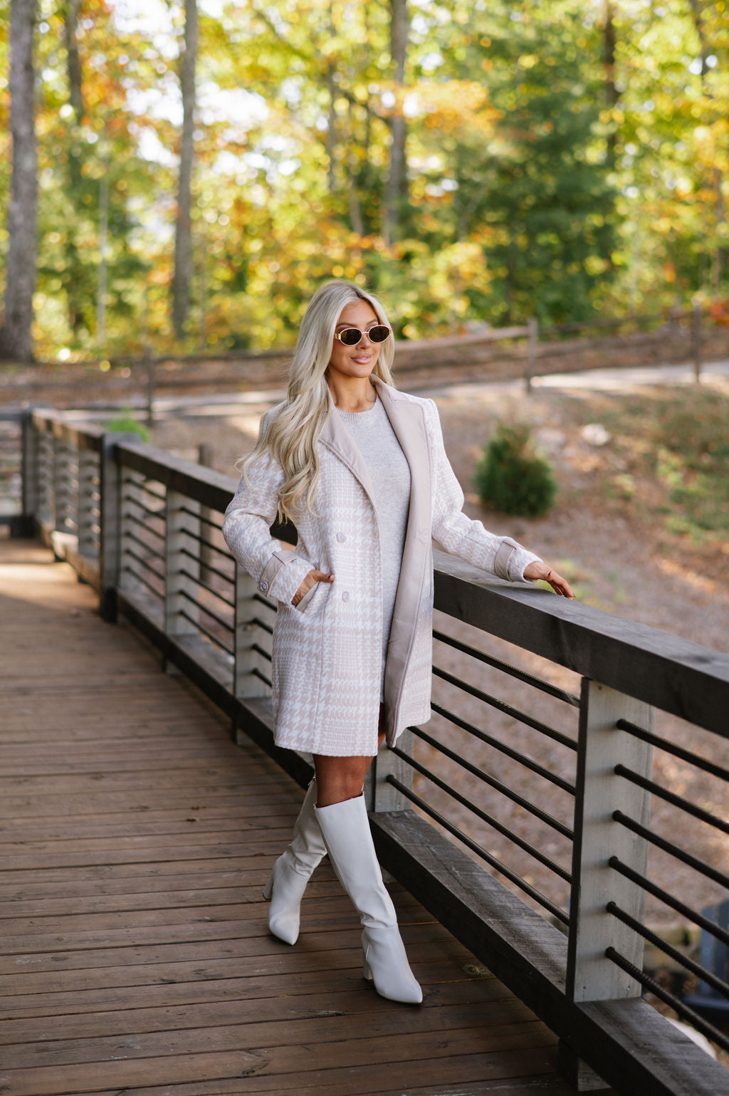 Houndstooth Wool Coat-Cream