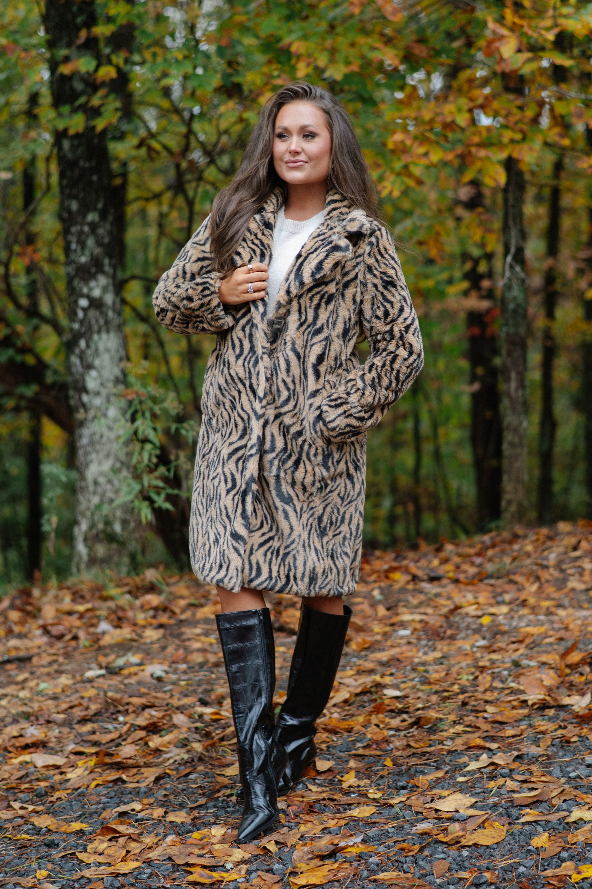 Birdie Faux Fur Coat-Tan/Black