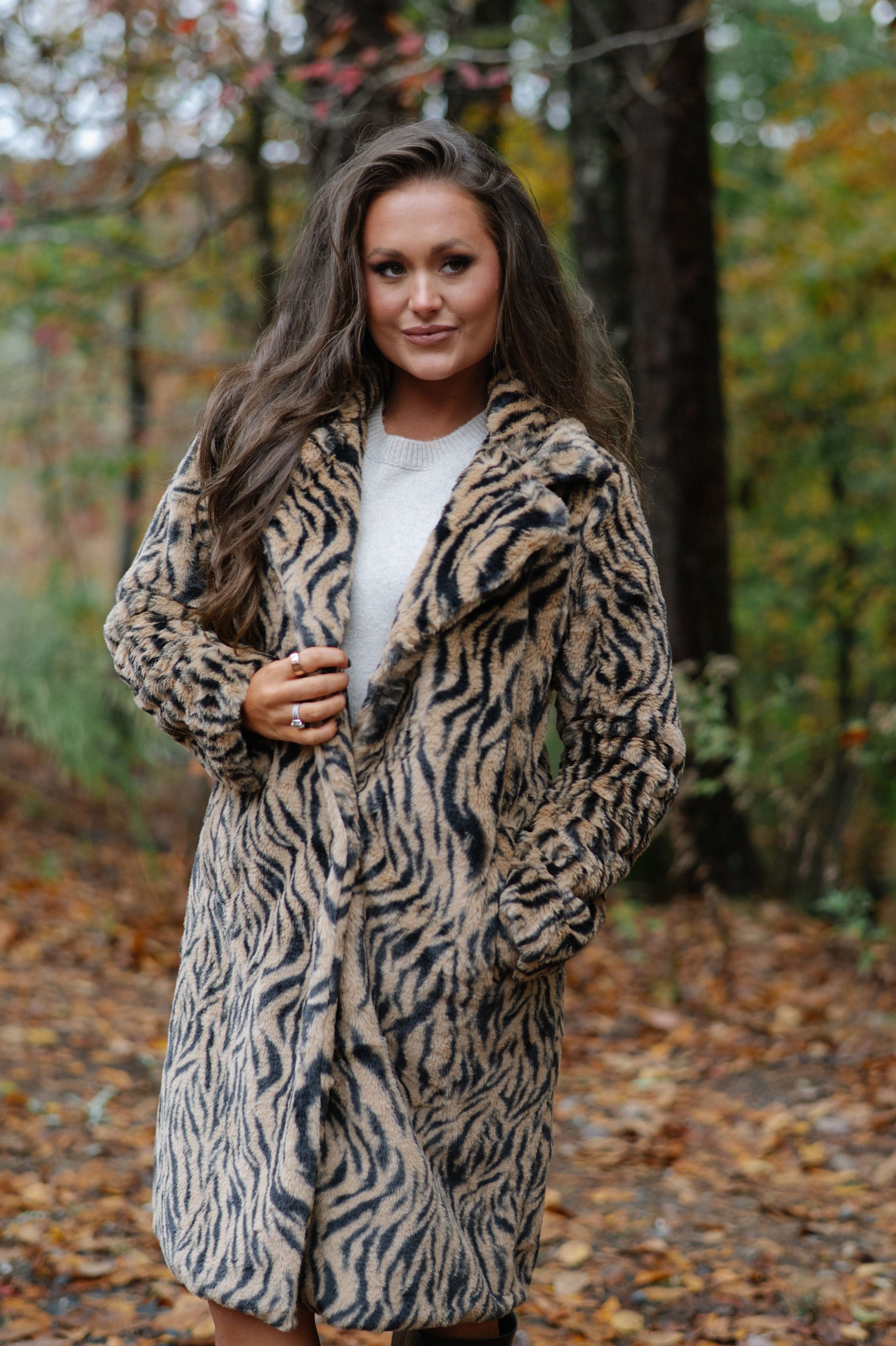 Birdie Faux Fur Coat-Tan/Black