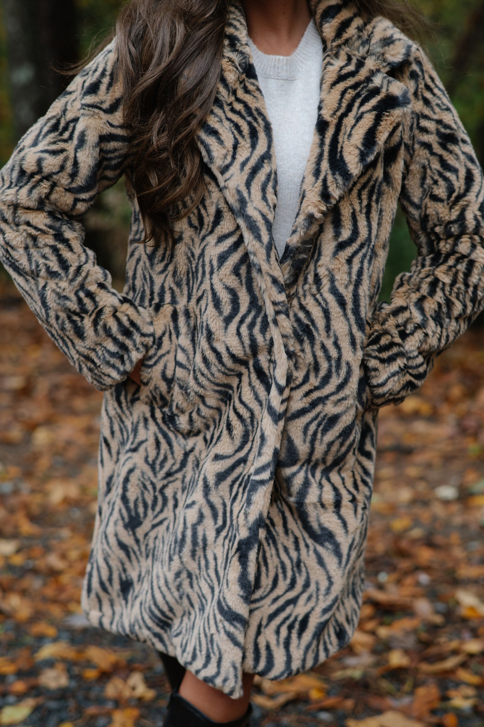 Birdie Faux Fur Coat-Tan/Black