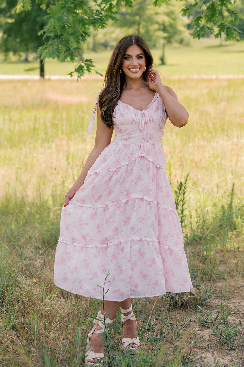 Amy Rose Midi Dress-Pink Floral