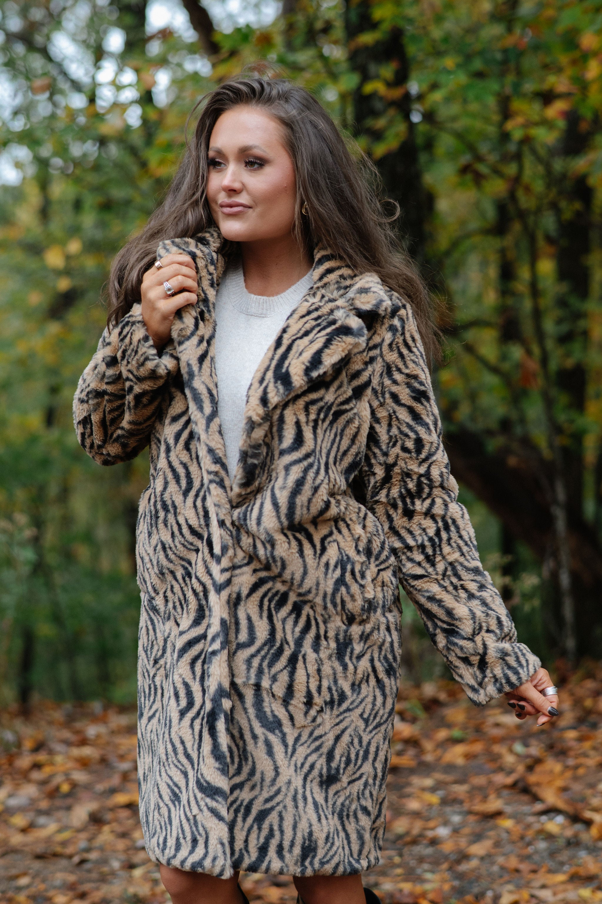 Birdie Faux Fur Coat-Tan/Black