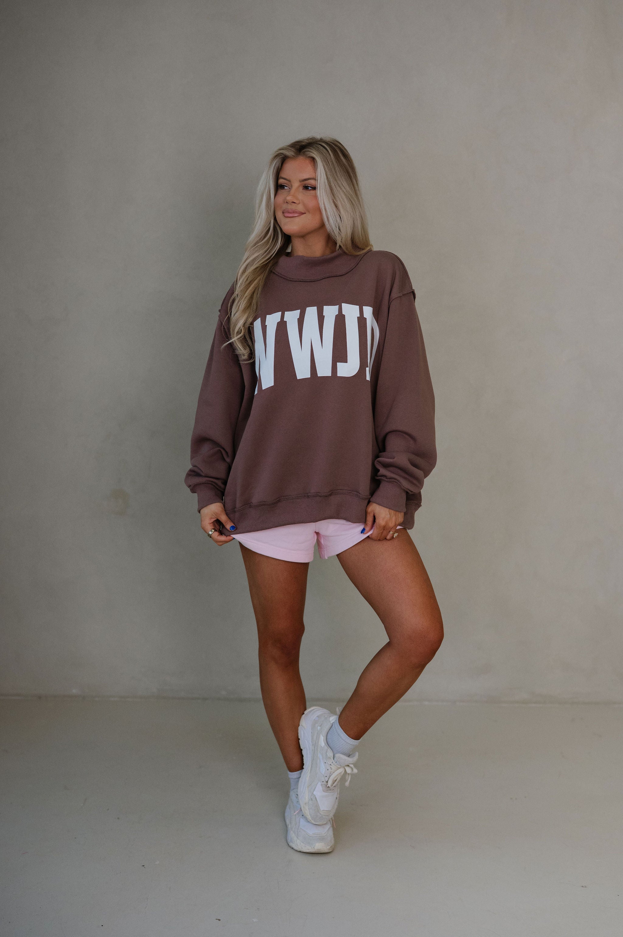 "WWJD/Amen" Reversible Mock Neck Sweatshirt-Brown