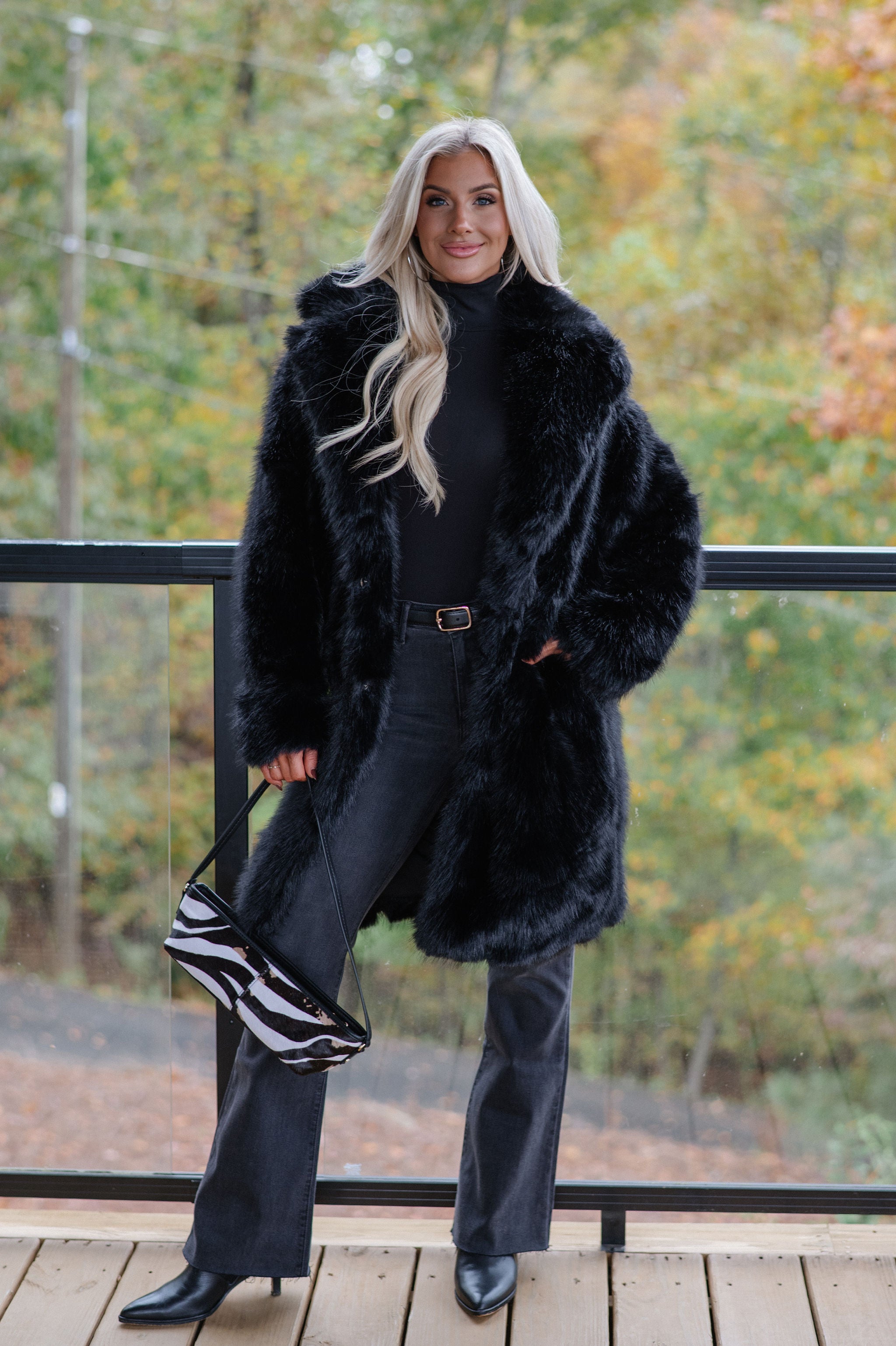 Emerson Luxe Fur Coat-Black