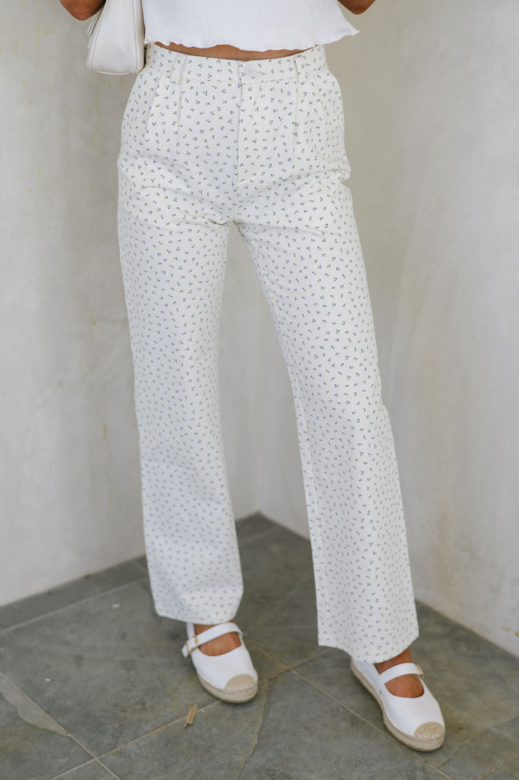 Dainty Floral Pants-Cream