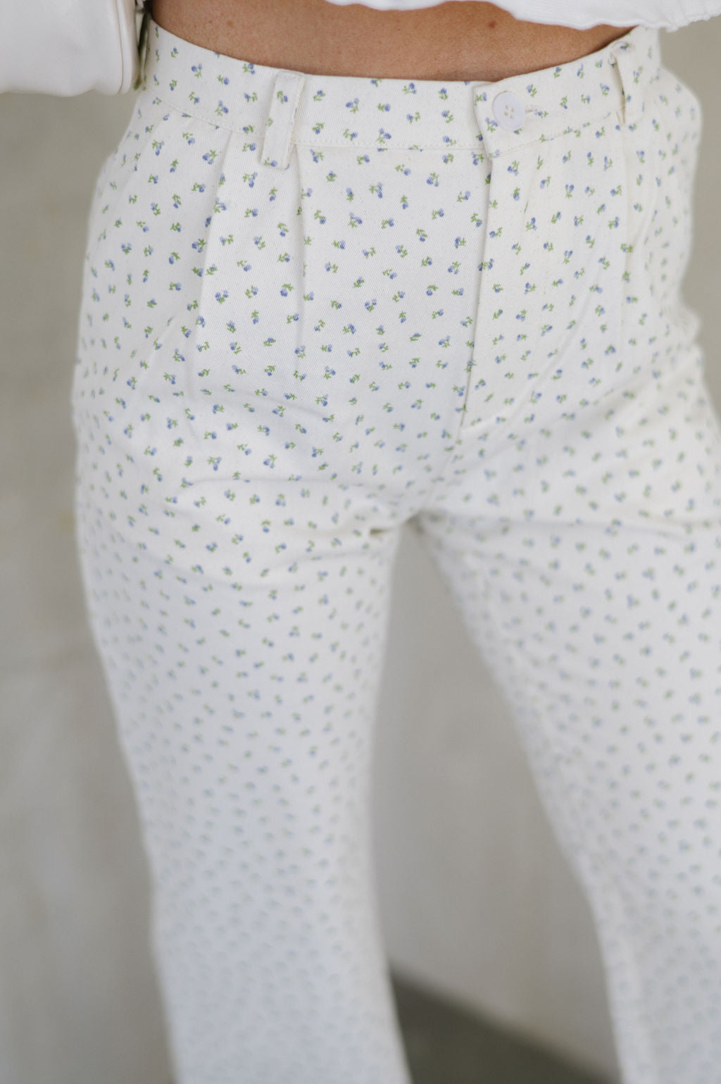 Dainty Floral Pants-Cream