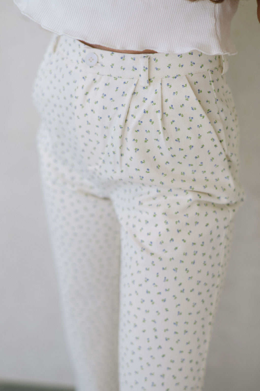 Dainty Floral Pants-Cream