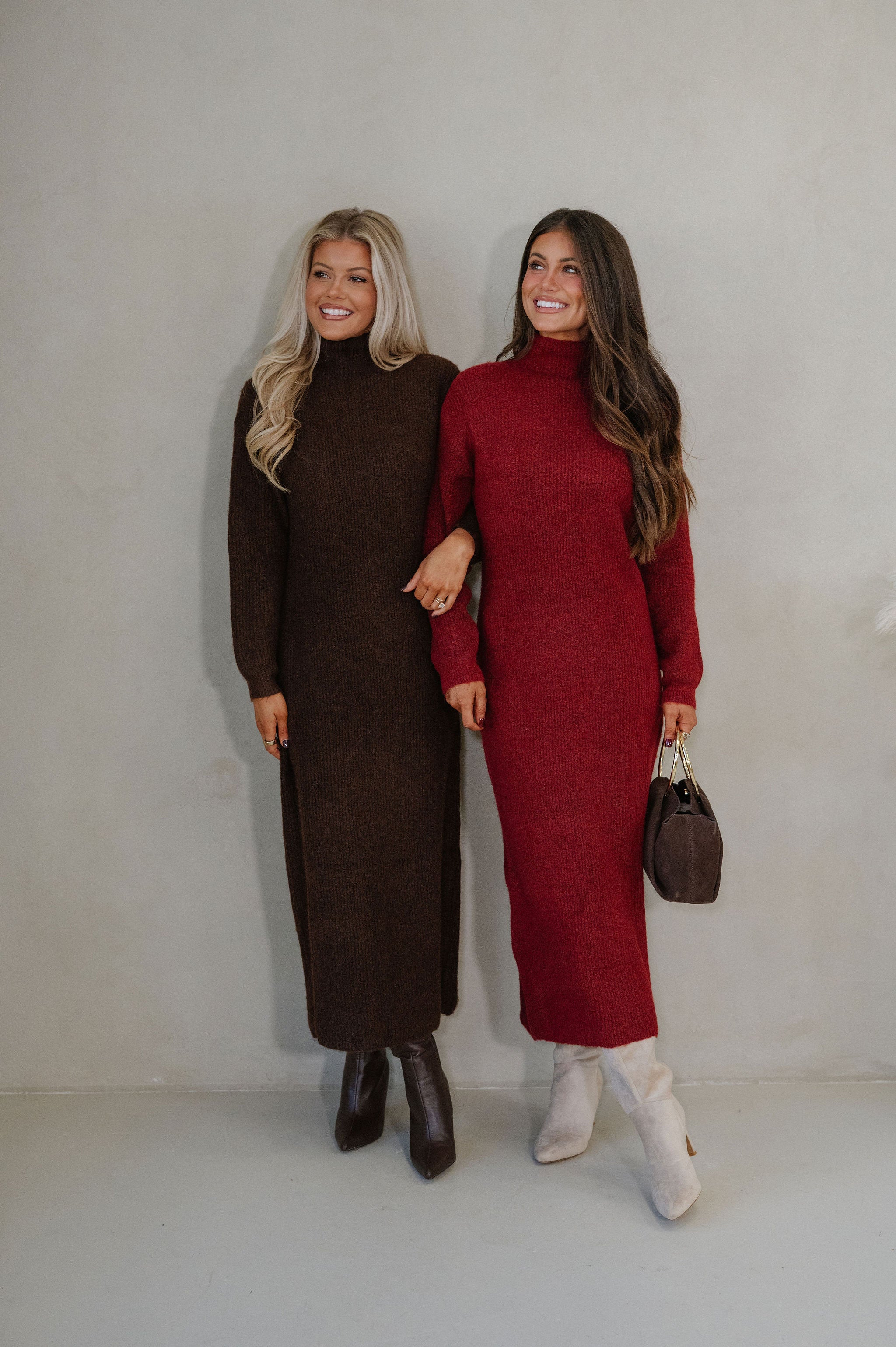 Kiara Knit Midi Dress-Red