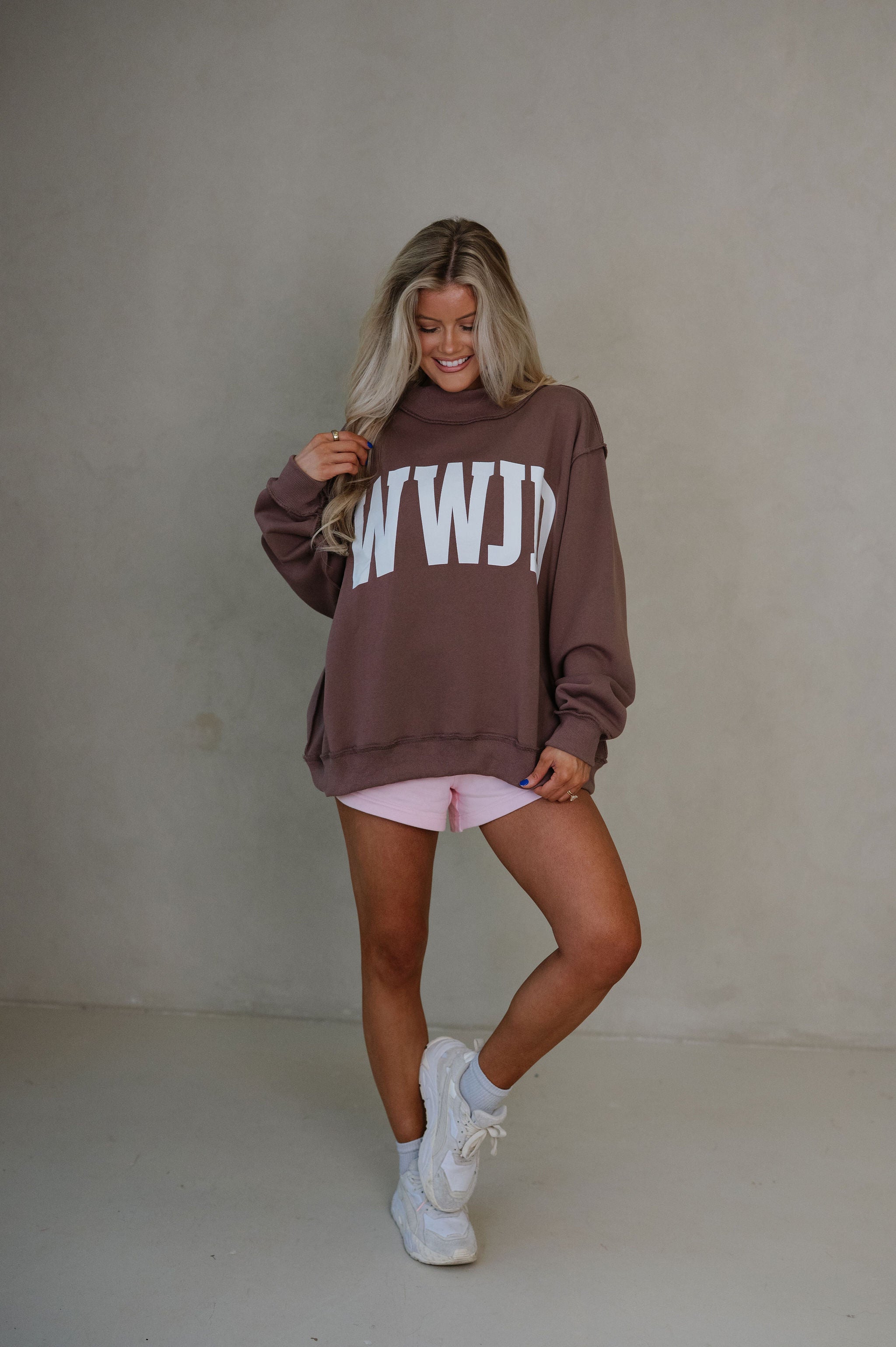 "WWJD/Amen" Reversible Mock Neck Sweatshirt-Brown