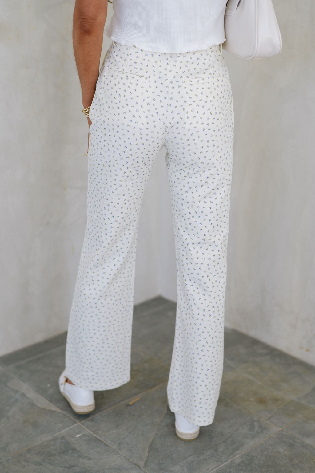 Dainty Floral Pants-Cream