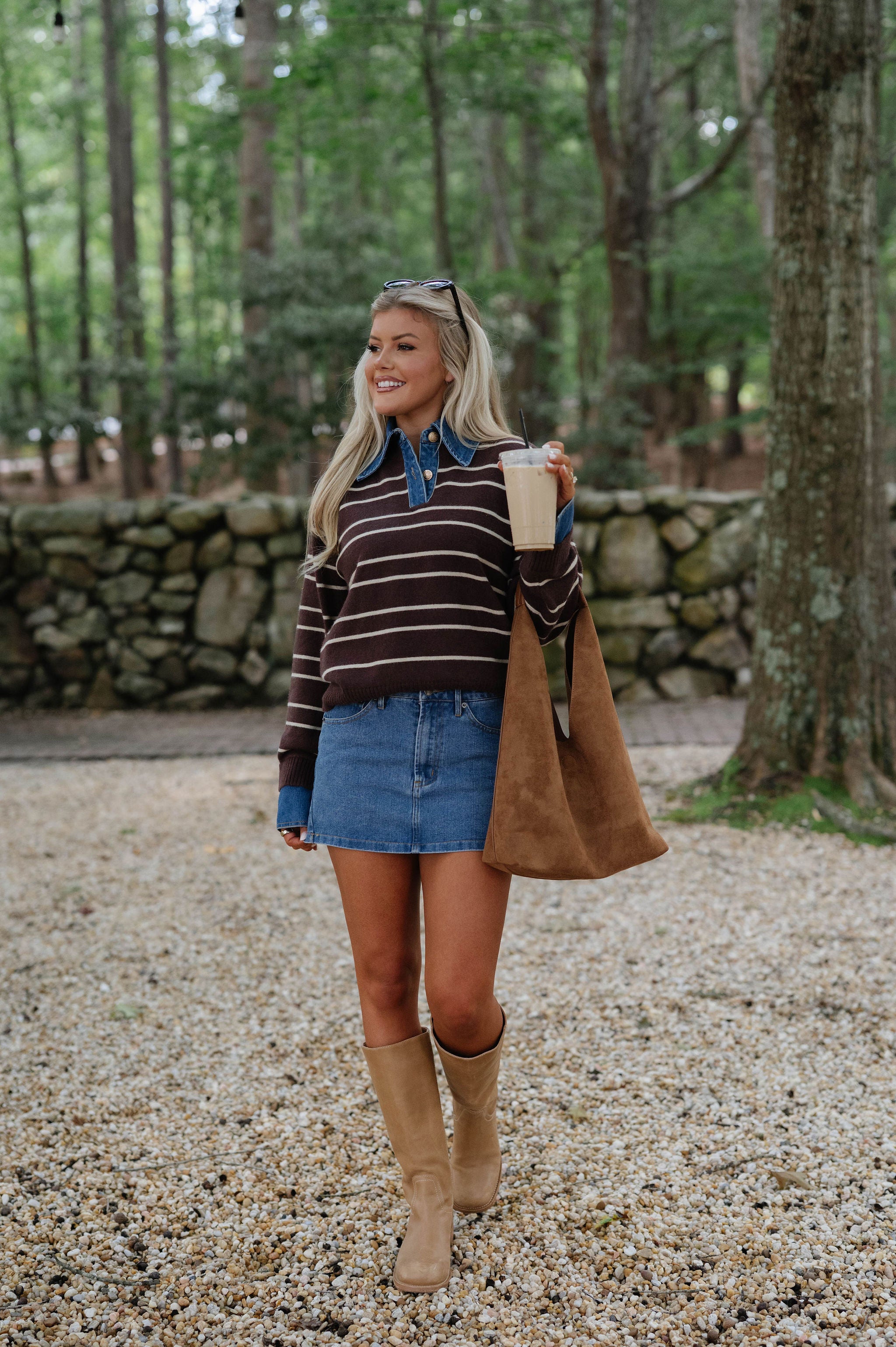 Charlie Stripe Denim Combo Sweater-Brown/Oatmeal