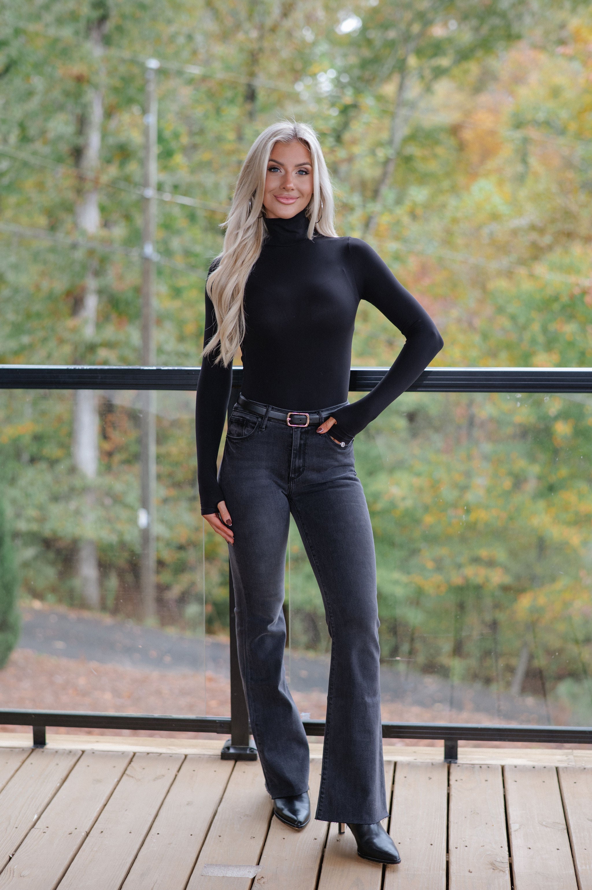 London Mock Neck Bodysuit-Black