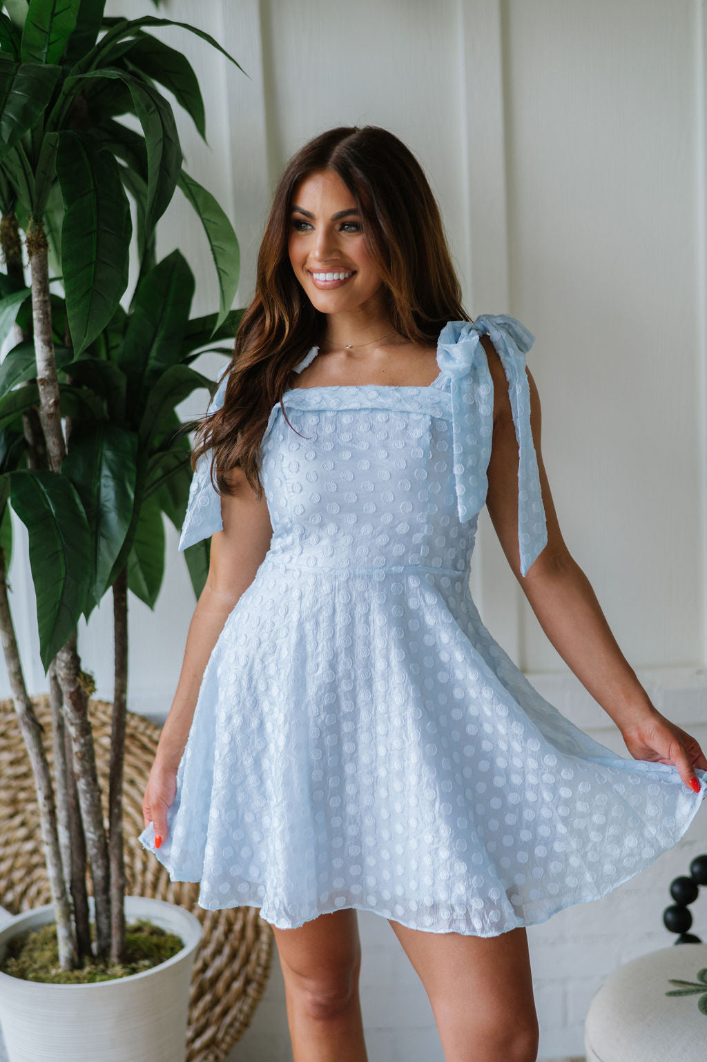 Sully Polka Dot Mini Dress-Light Blue