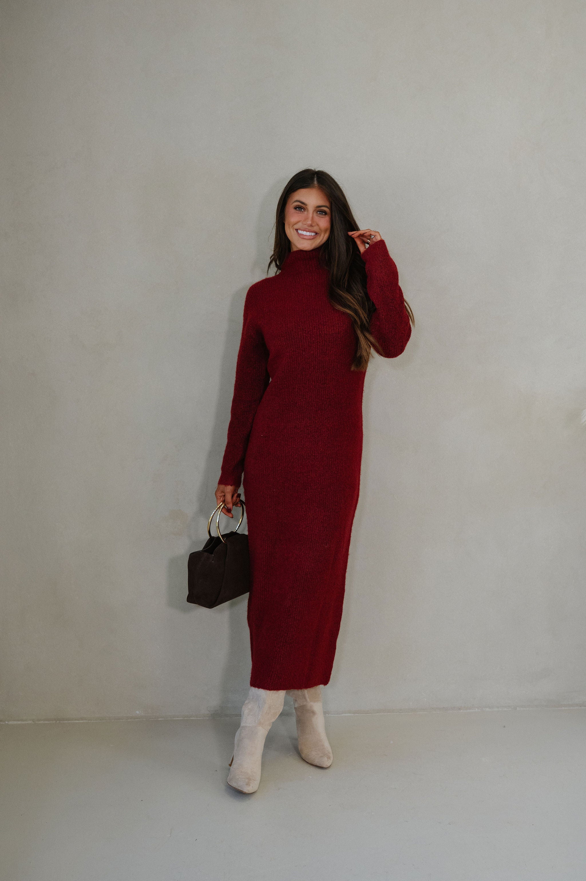 Kiara Knit Midi Dress-Red