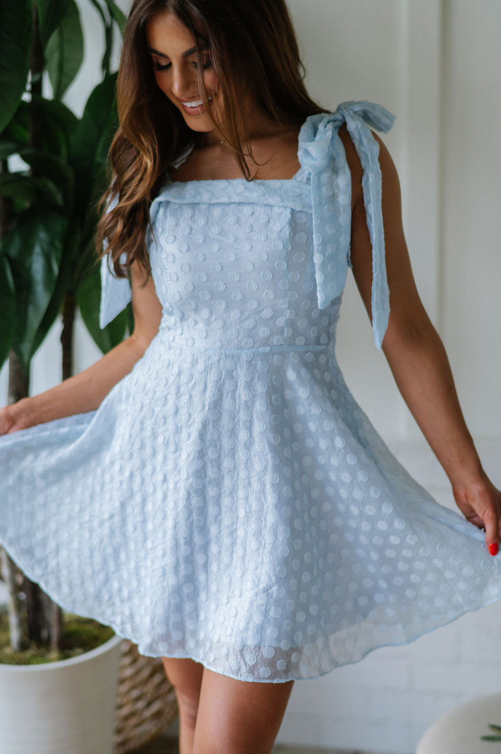 Sully Polka Dot Mini Dress-Light Blue