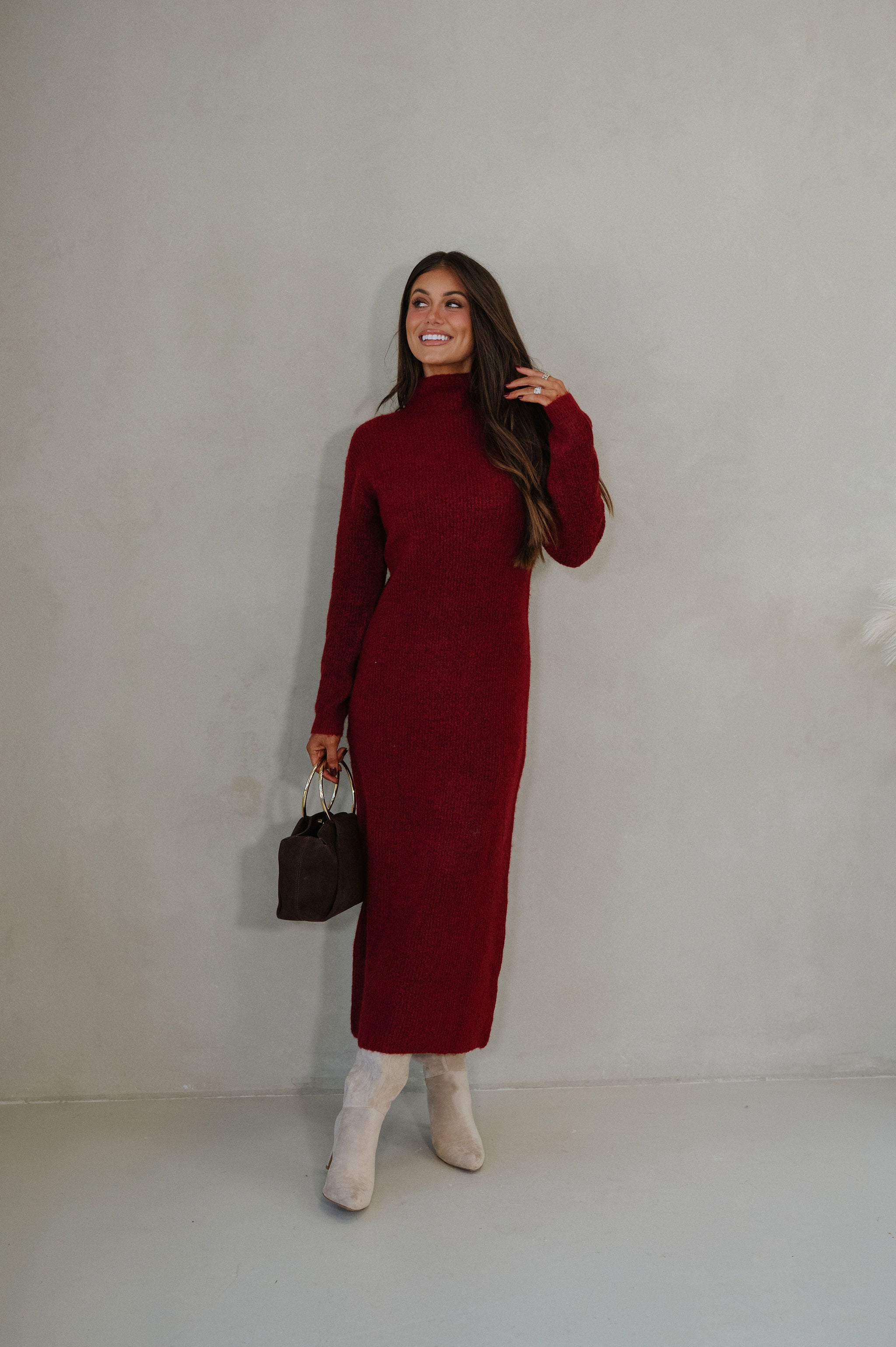Kiara Knit Midi Dress-Red