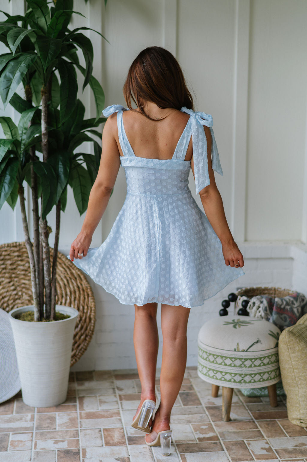 Sully Polka Dot Mini Dress-Light Blue