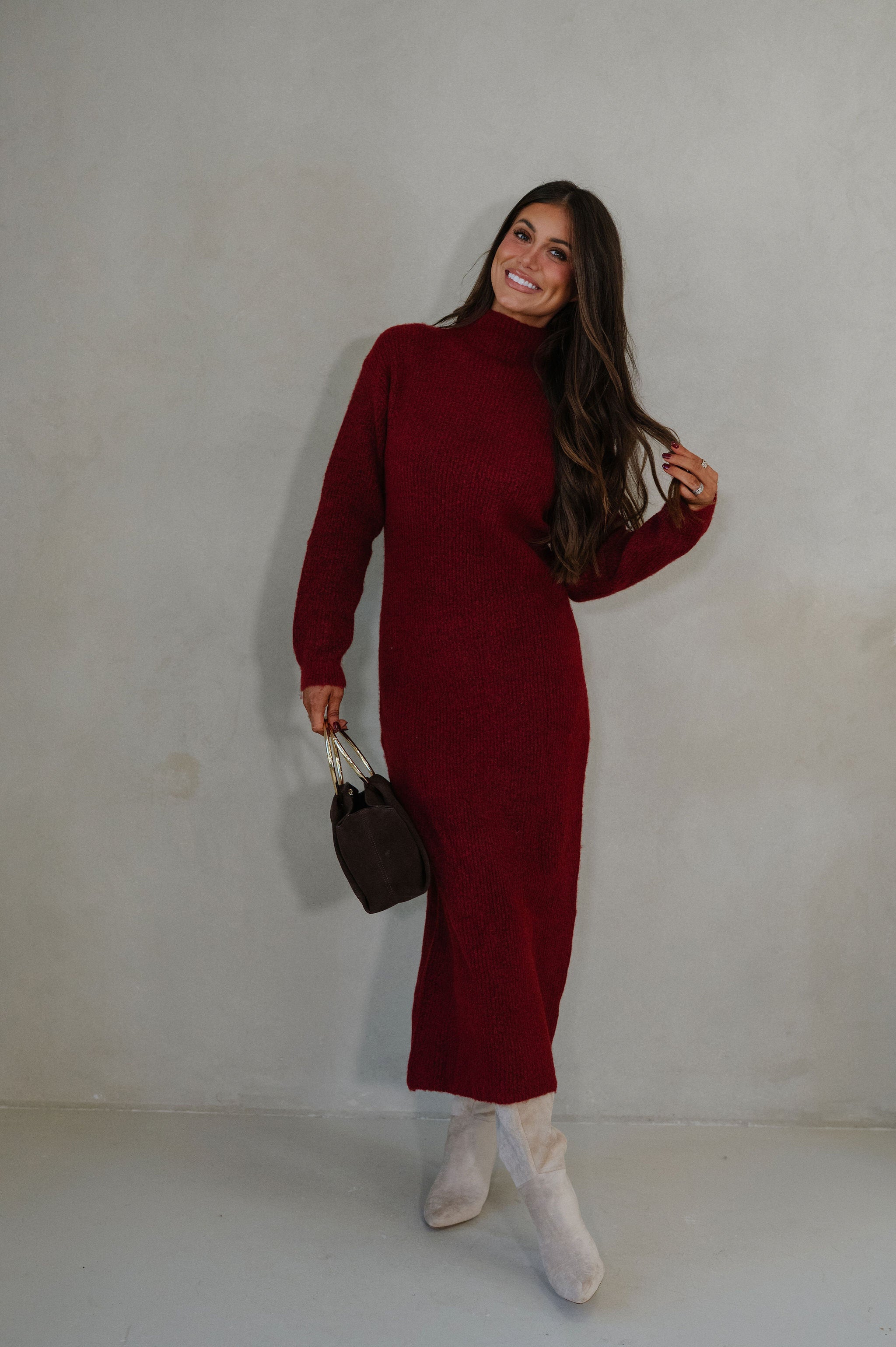 Kiara Knit Midi Dress-Red