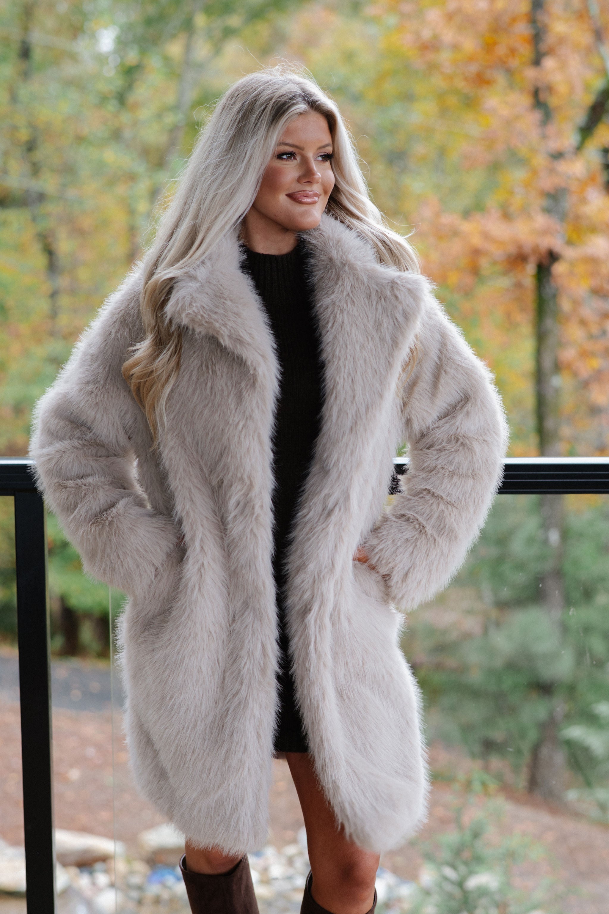 Emerson Luxe Fur Coat-Taupe