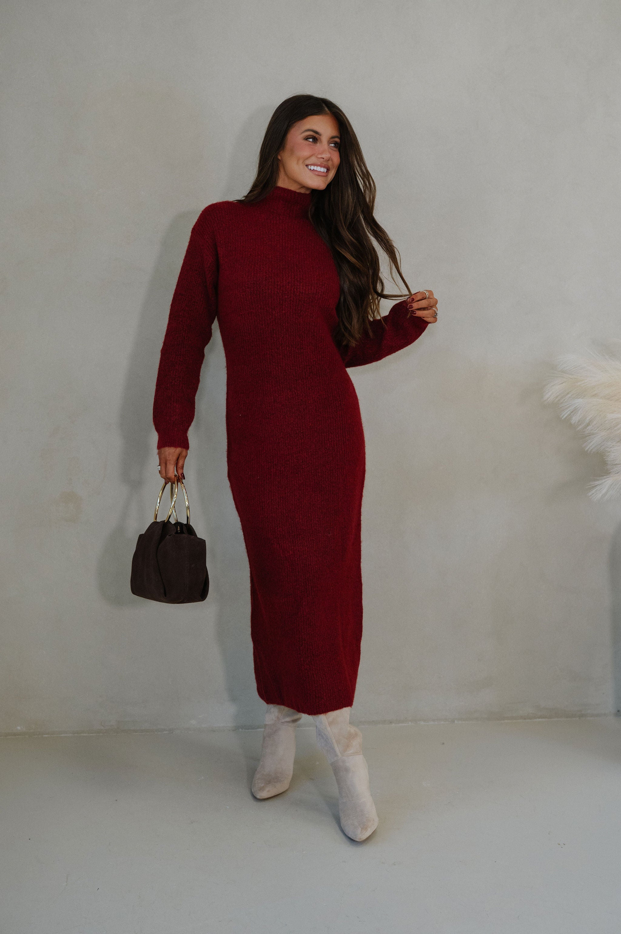 Kiara Knit Midi Dress-Red