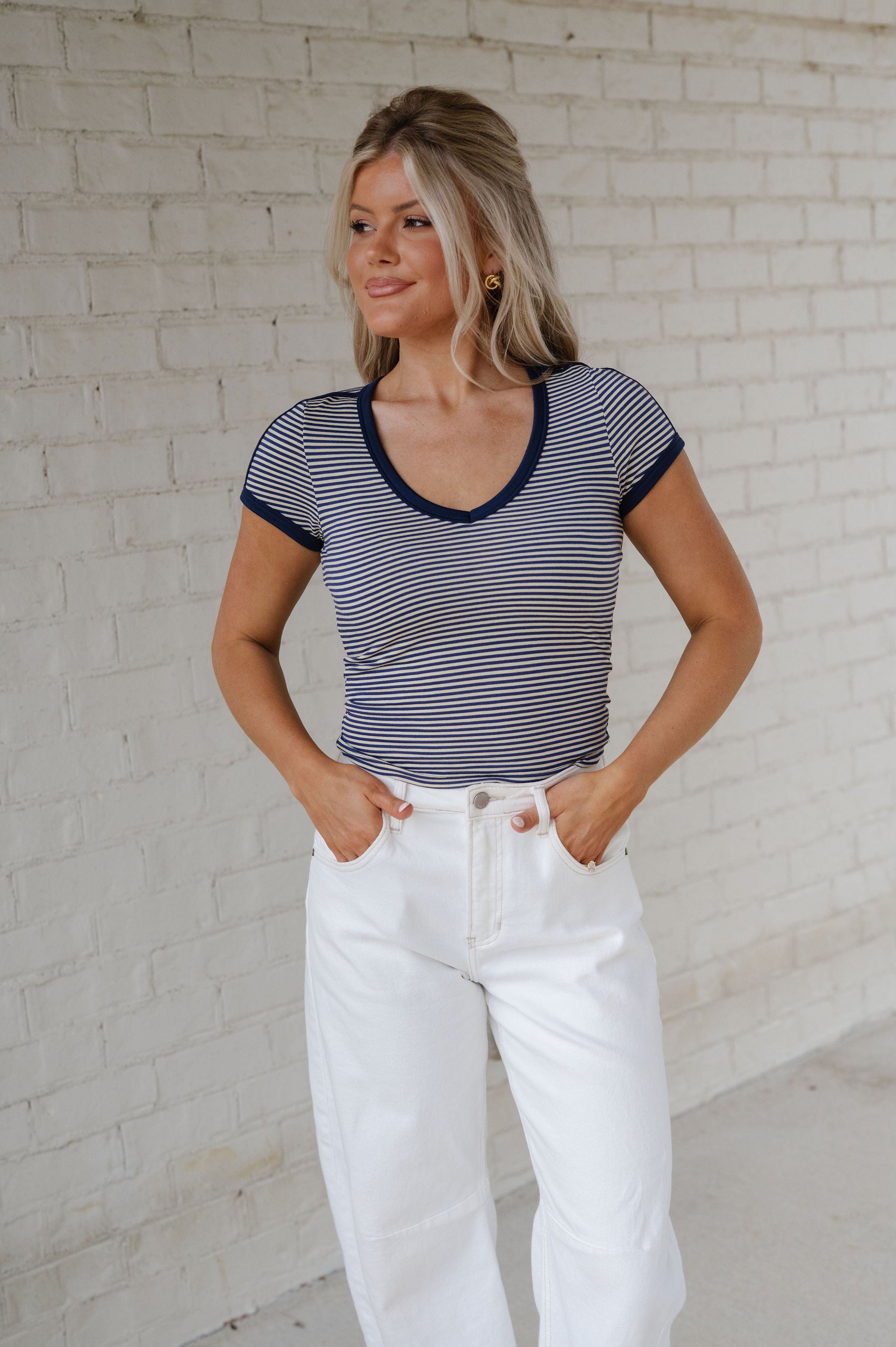 Brooke Striped Top-Yellow/Navy