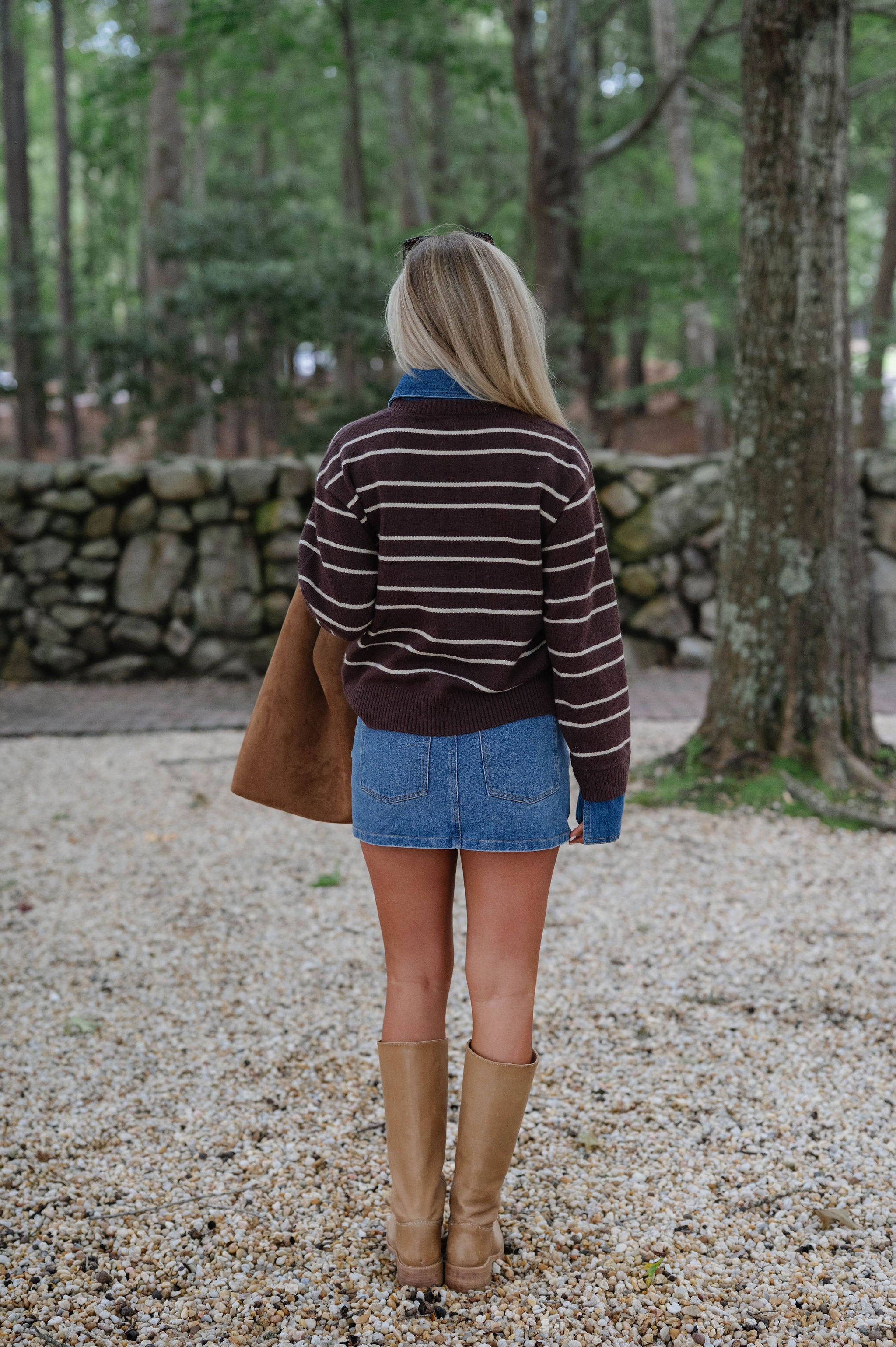Charlie Stripe Denim Combo Sweater-Brown/Oatmeal