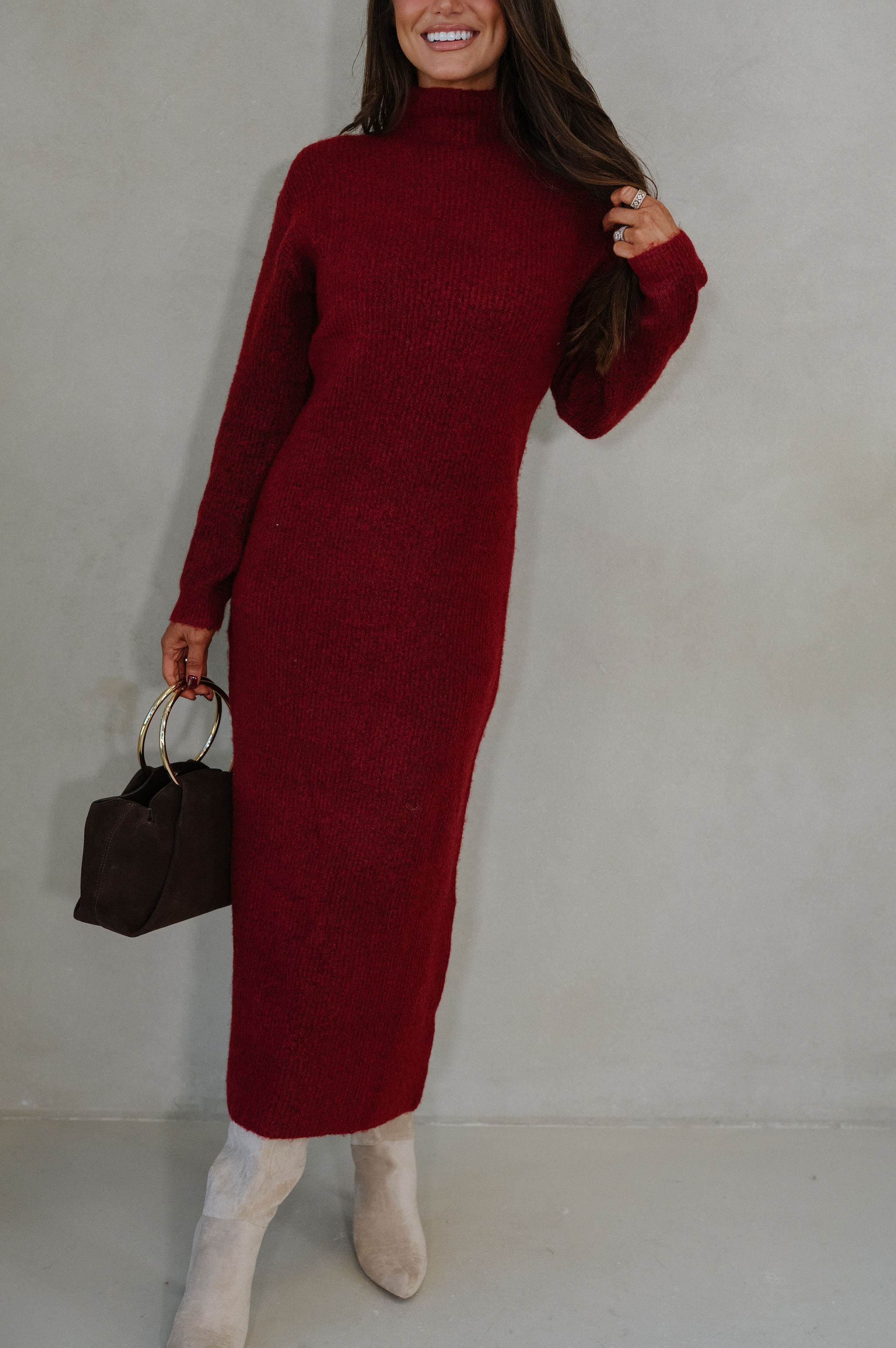 Kiara Knit Midi Dress-Red