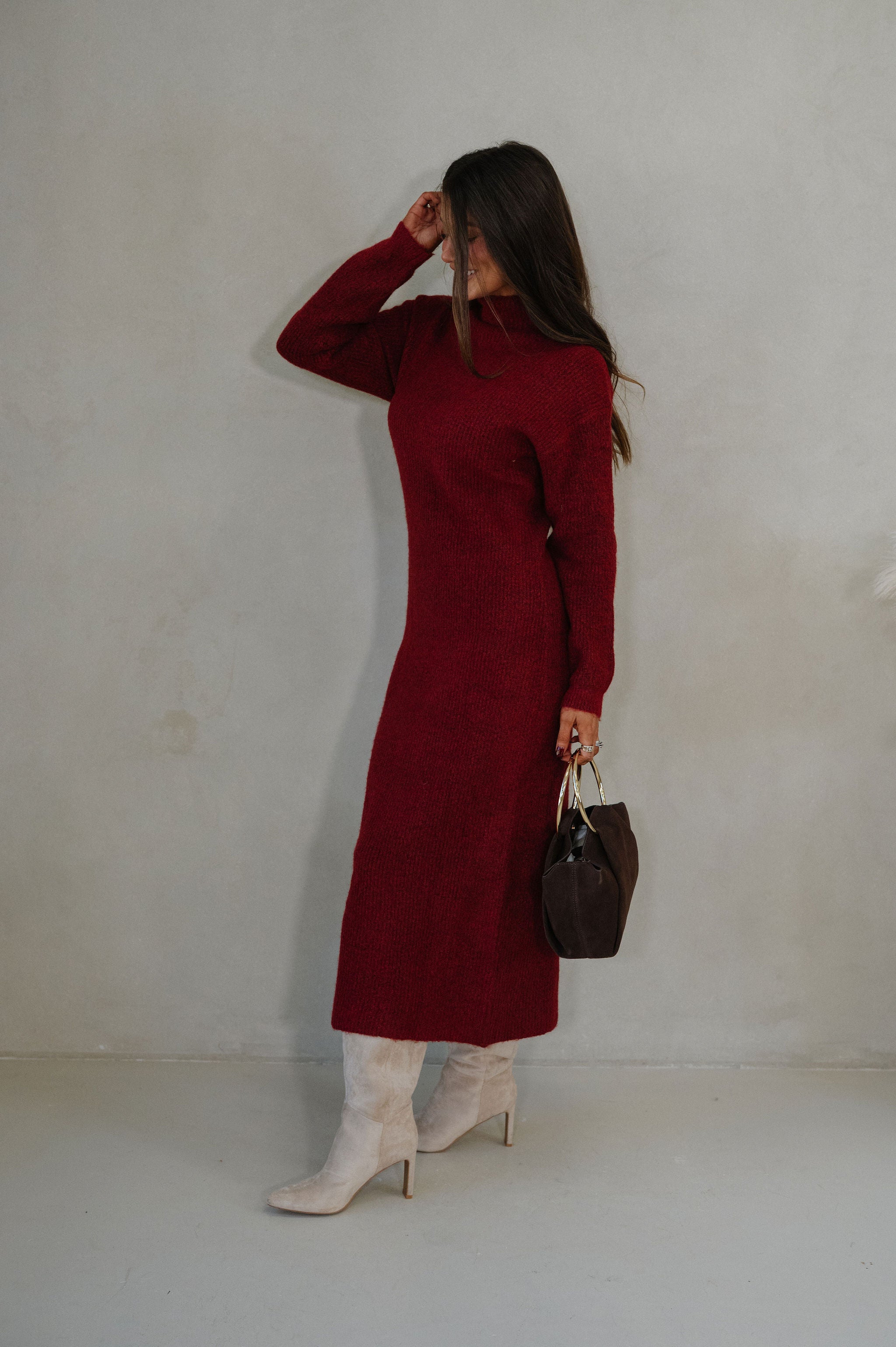 Kiara Knit Midi Dress-Red
