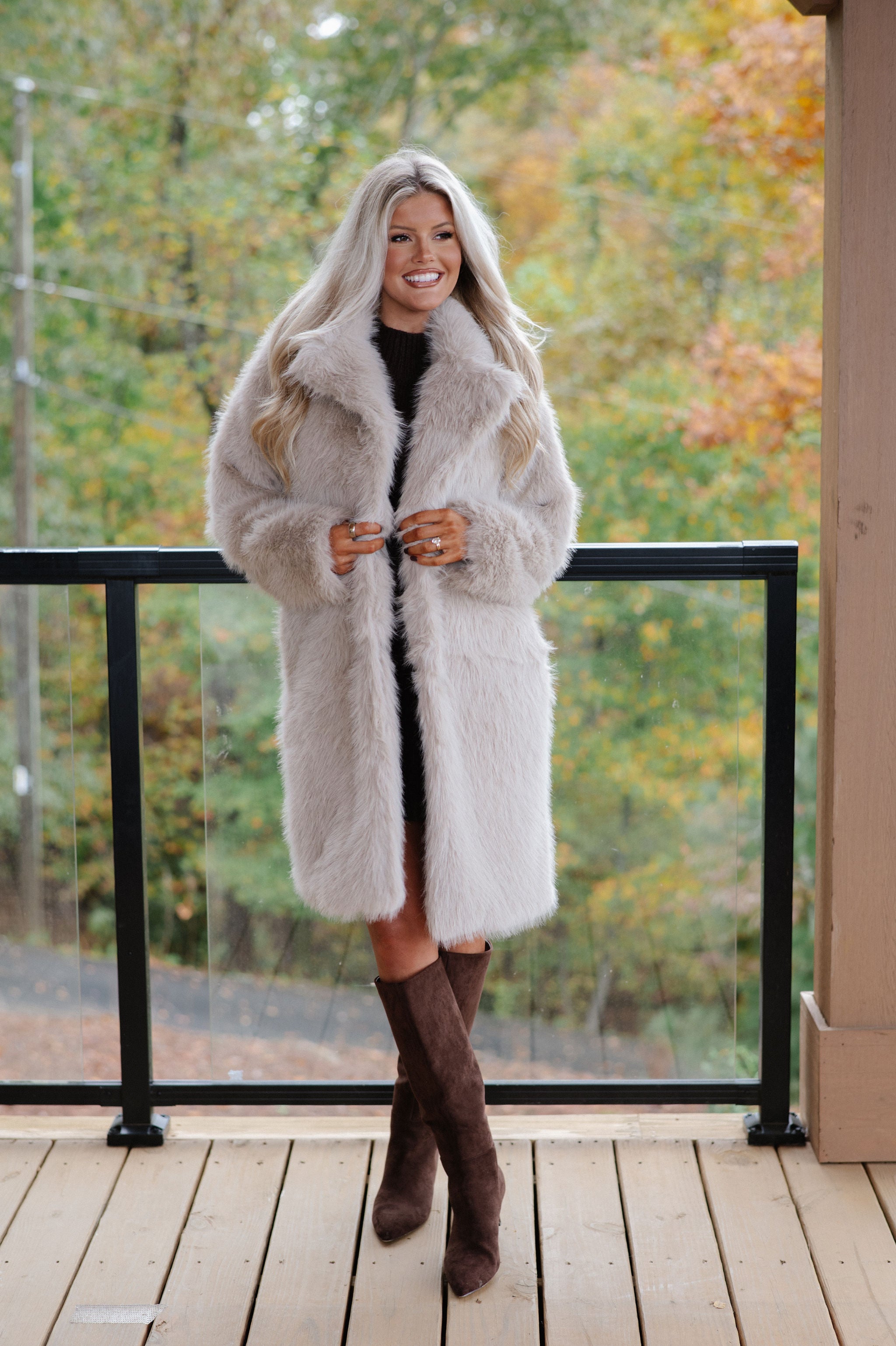 Emerson Luxe Fur Coat-Taupe