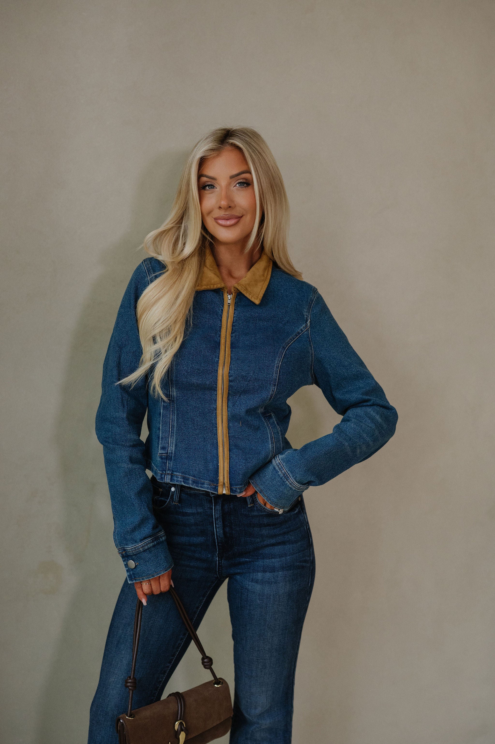 Suede Contrast Jacket-Denim