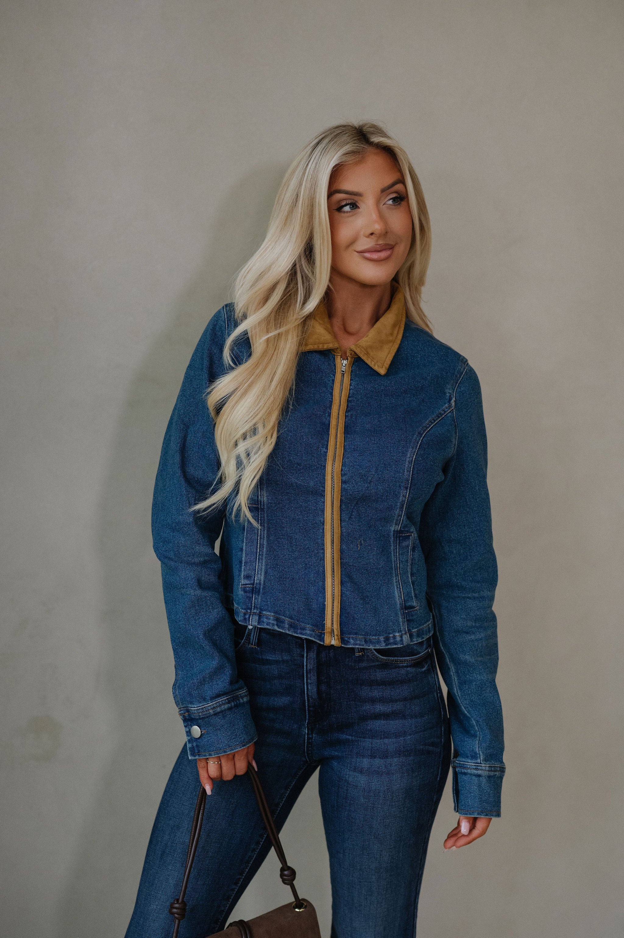 Suede Contrast Jacket-Denim
