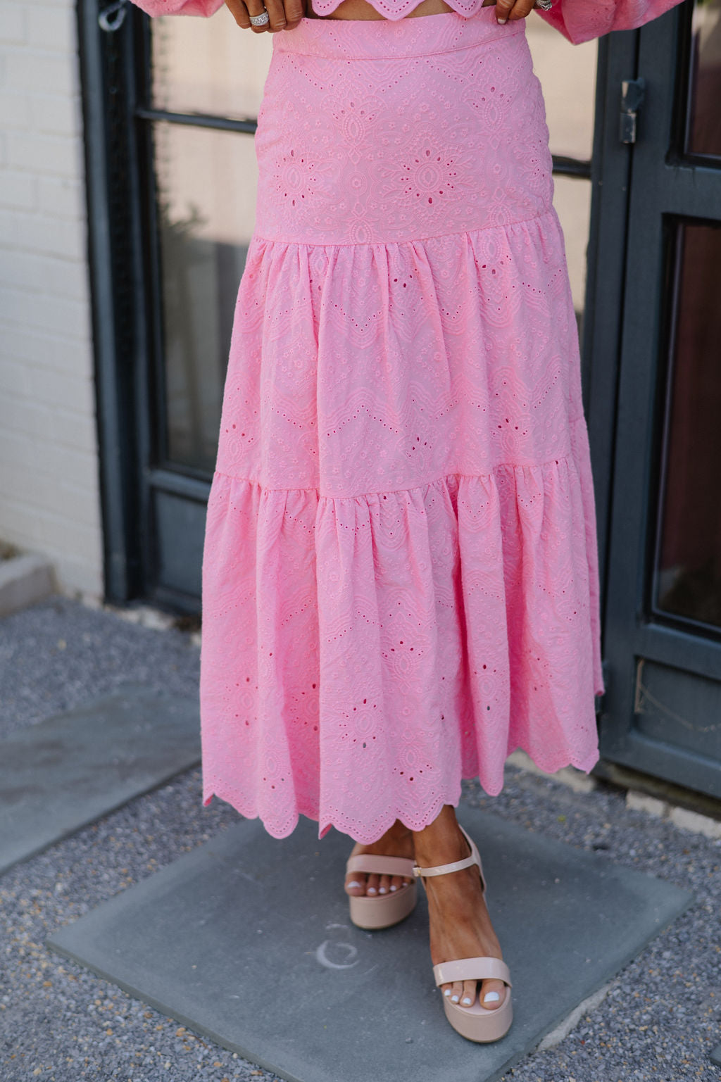 Pointed Scalloped Skirt Set-Pink