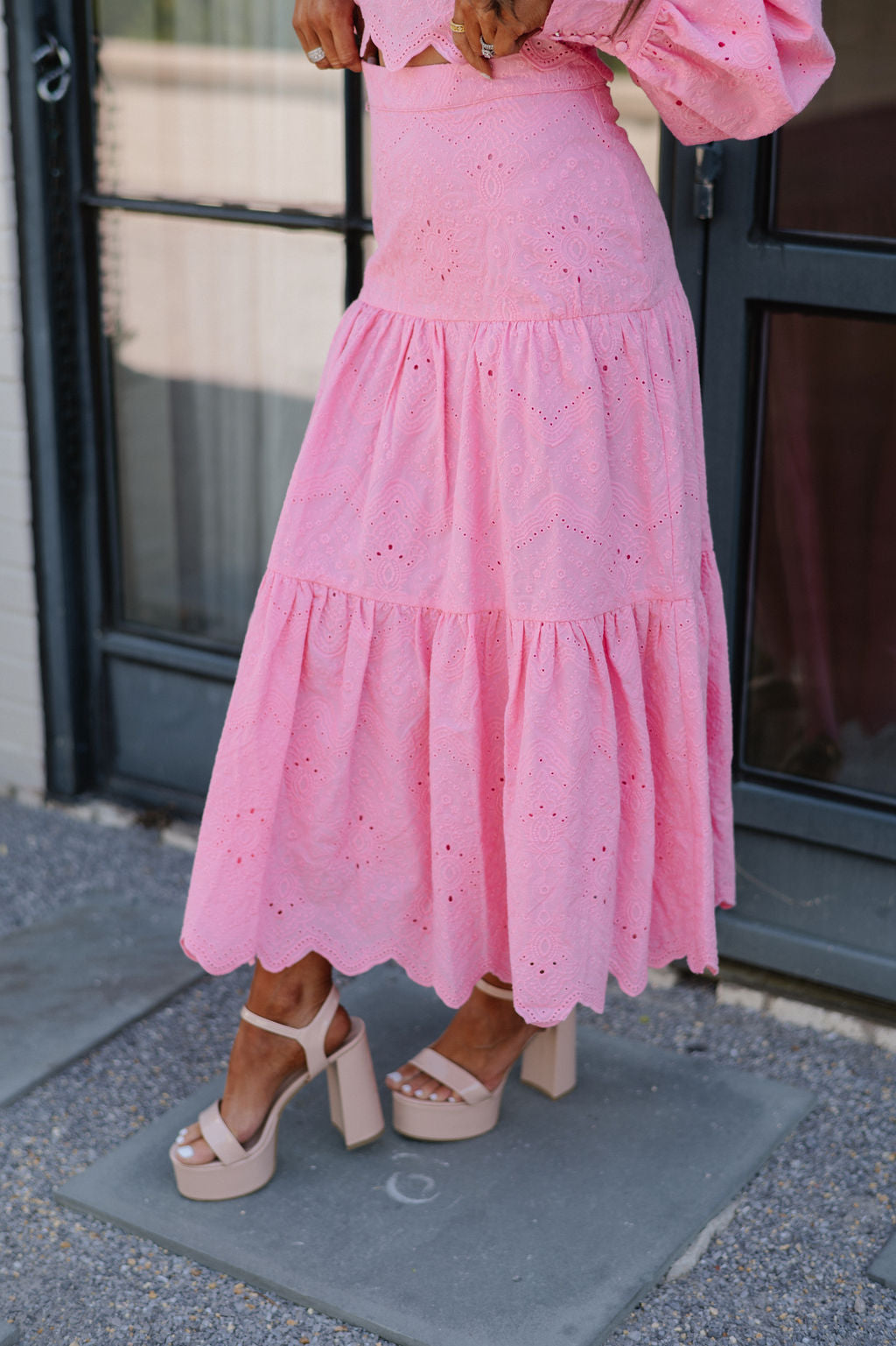 Pointed Scalloped Skirt Set-Pink